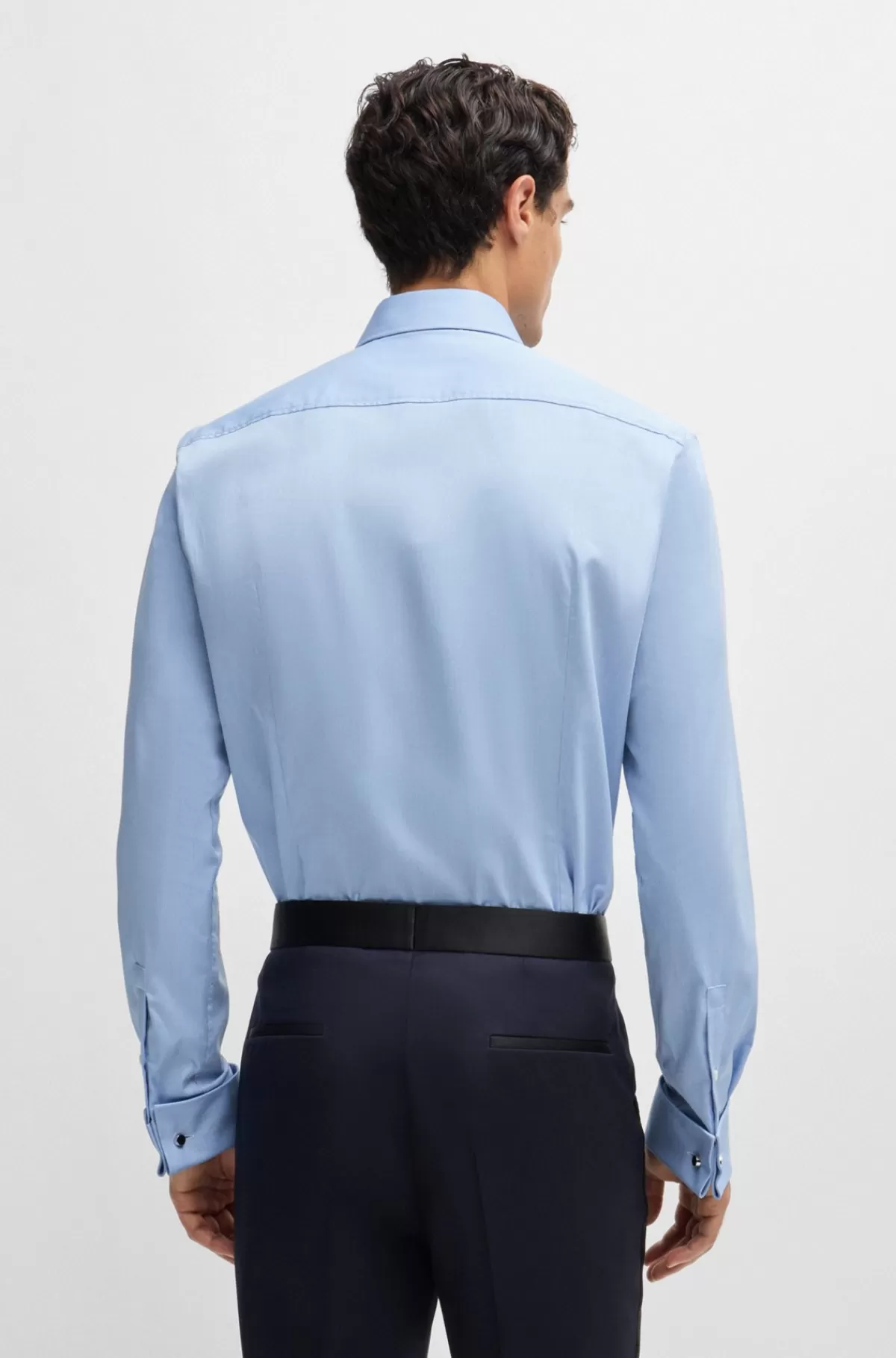 HUGO BOSS Skjorte Med Slim Fit I Strygelet Bomuld Med Dobbyvævning Og Stræk Lyseblå Best