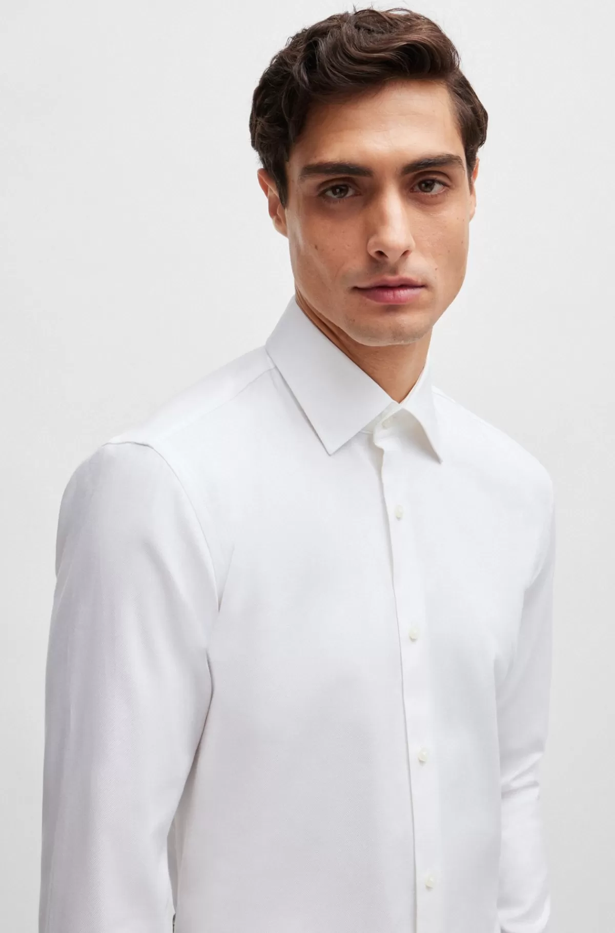 HUGO BOSS Skjorte Med Slim Fit I Strygelet Bomuldstwill Med Stræk Hvid Outlet