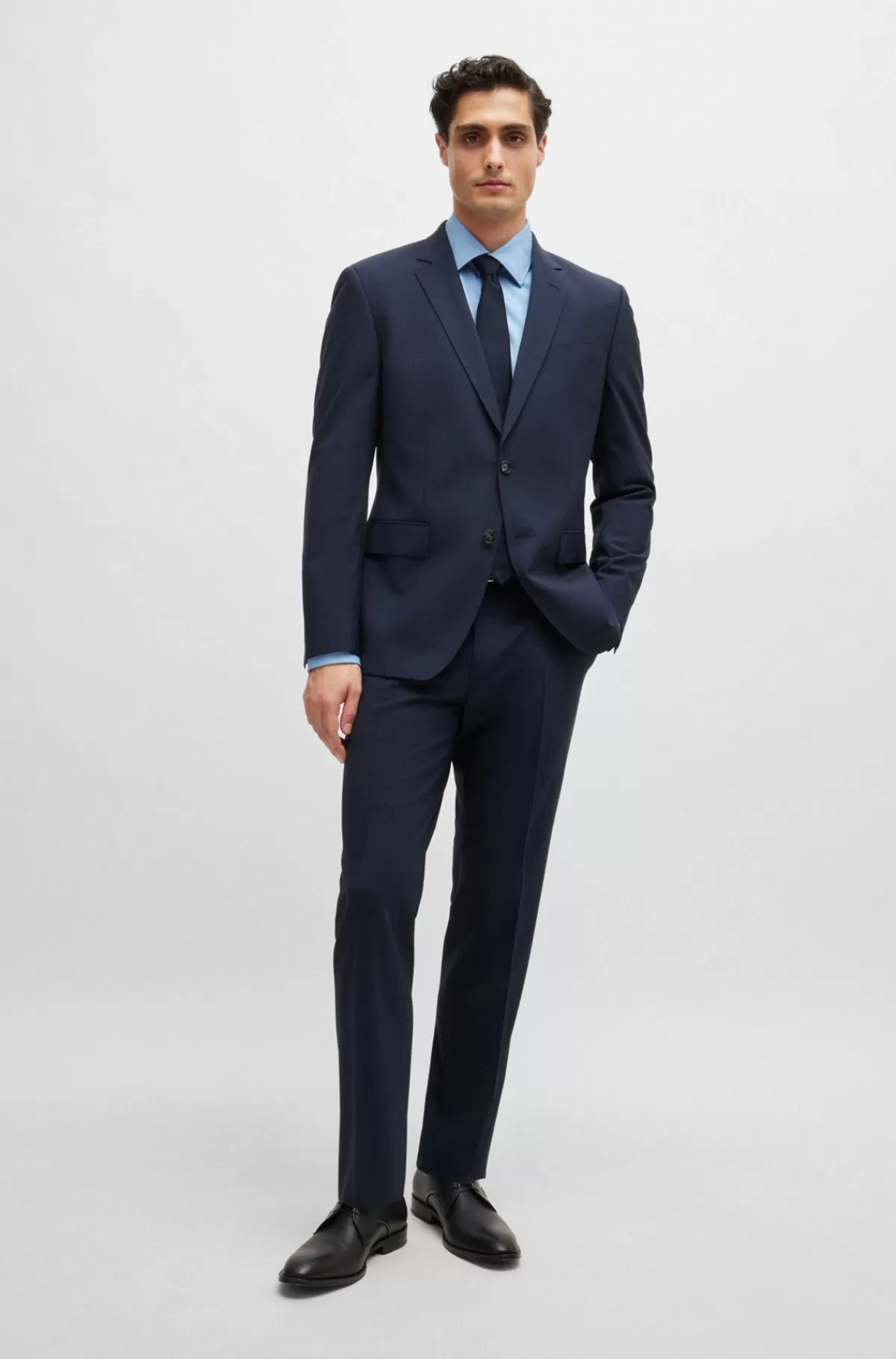 HUGO BOSS Skjorte Med Slim Fit I Strygelet Bomuldstwill Med Stræk Lyseblå New
