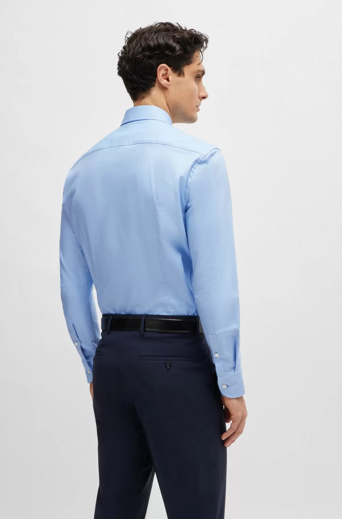 HUGO BOSS Skjorte Med Slim Fit I Strygelet Bomuldstwill Med Stræk Lyseblå New
