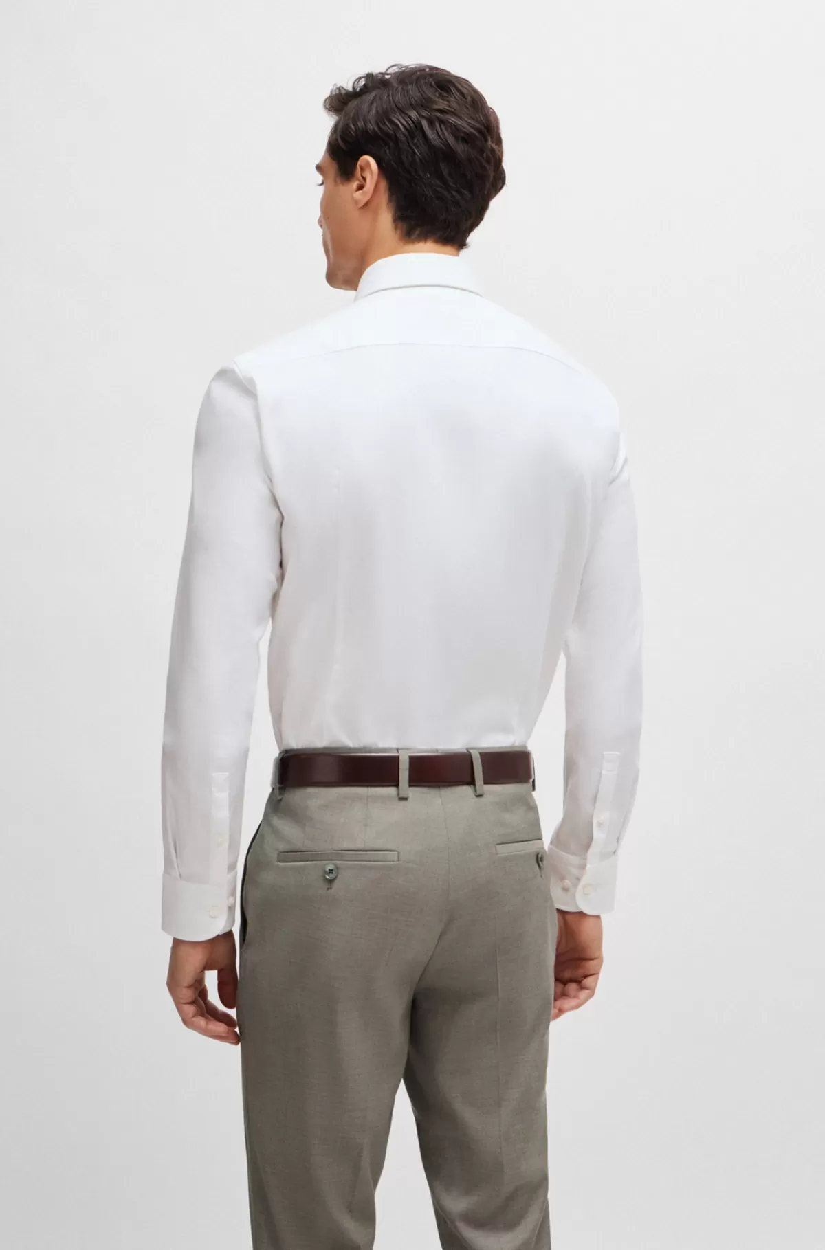HUGO BOSS Skjorte Med Slim Fit I Strygelet Bomuldstwill Med Stræk Hvid Outlet