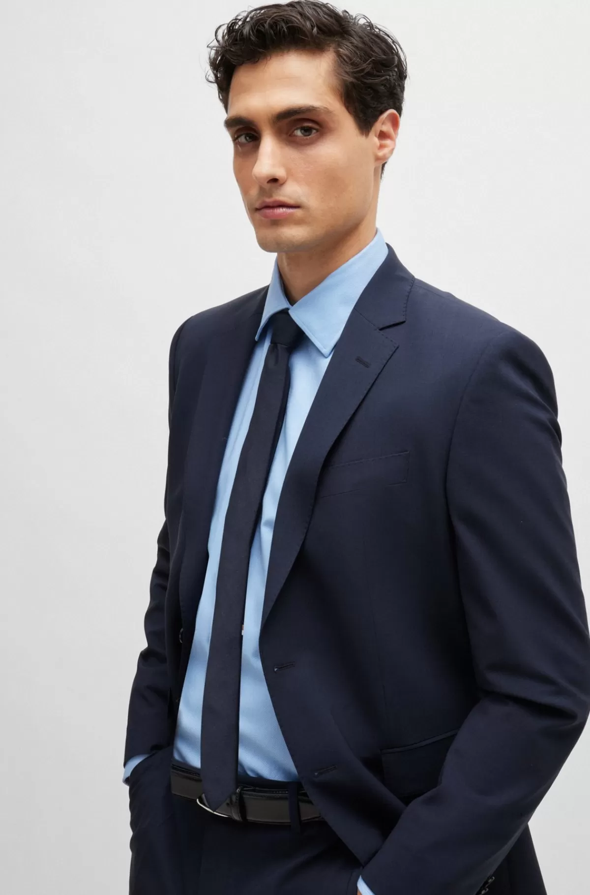 HUGO BOSS Skjorte Med Slim Fit I Strygelet Bomuldstwill Med Stræk Lyseblå New