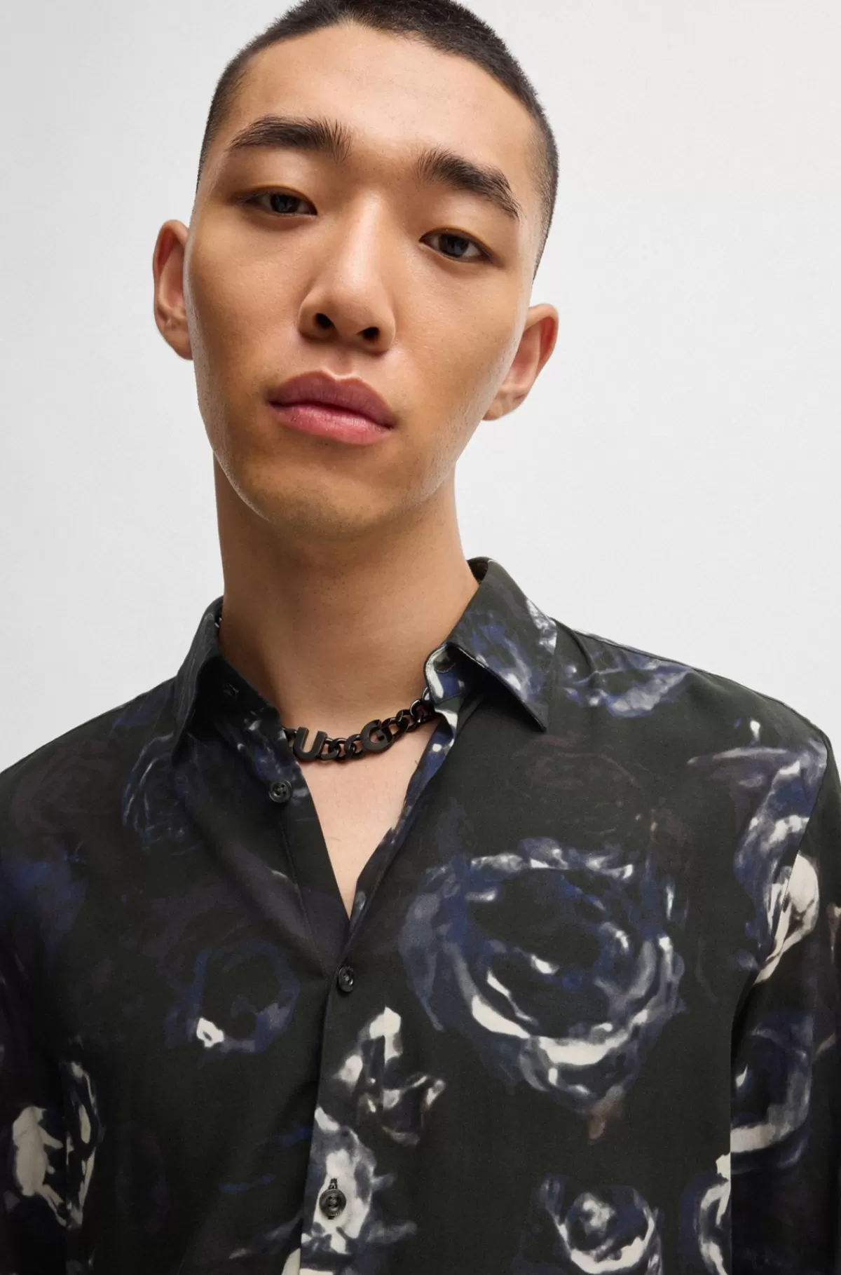 HUGO BOSS Skjorte Med Slim Fit Og Kent-krave I Sæsonens Print Mønstret Outlet