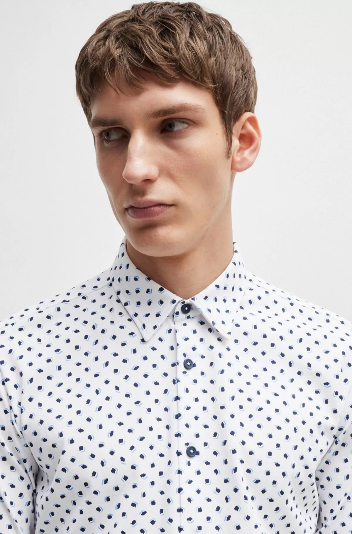 HUGO BOSS Skjorte Med Slim Fit Og Print I Jersey Af Bomuldsblanding Hvid Store