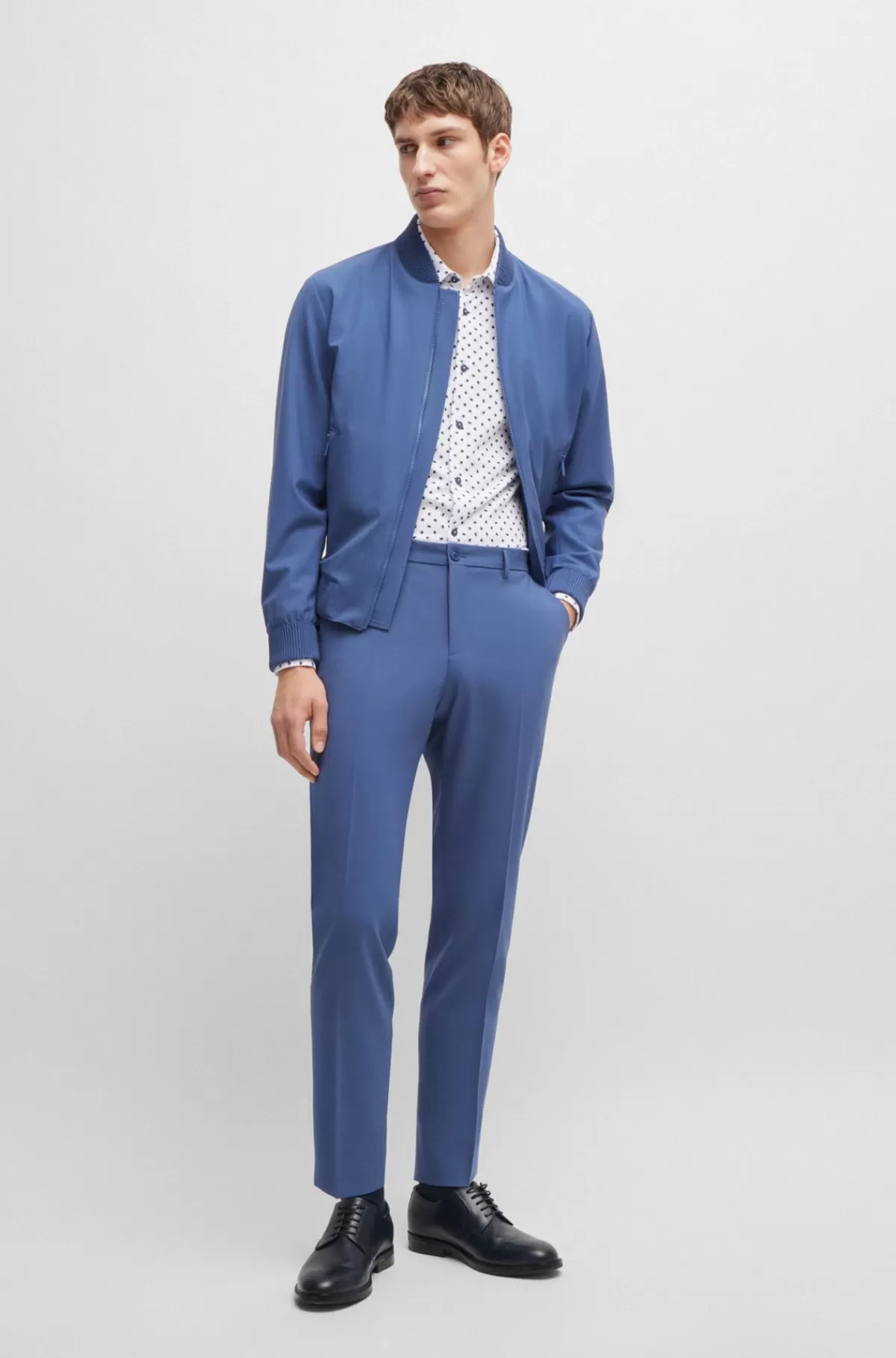 HUGO BOSS Skjorte Med Slim Fit Og Print I Jersey Af Bomuldsblanding Hvid Store