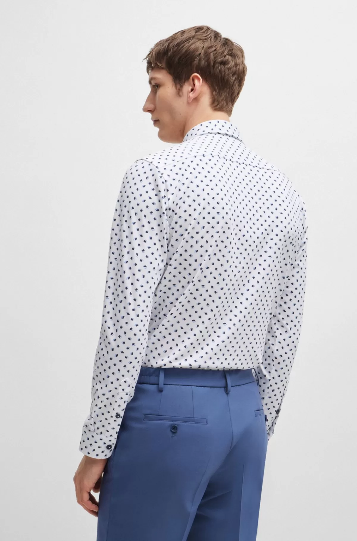 HUGO BOSS Skjorte Med Slim Fit Og Print I Jersey Af Bomuldsblanding Hvid Store