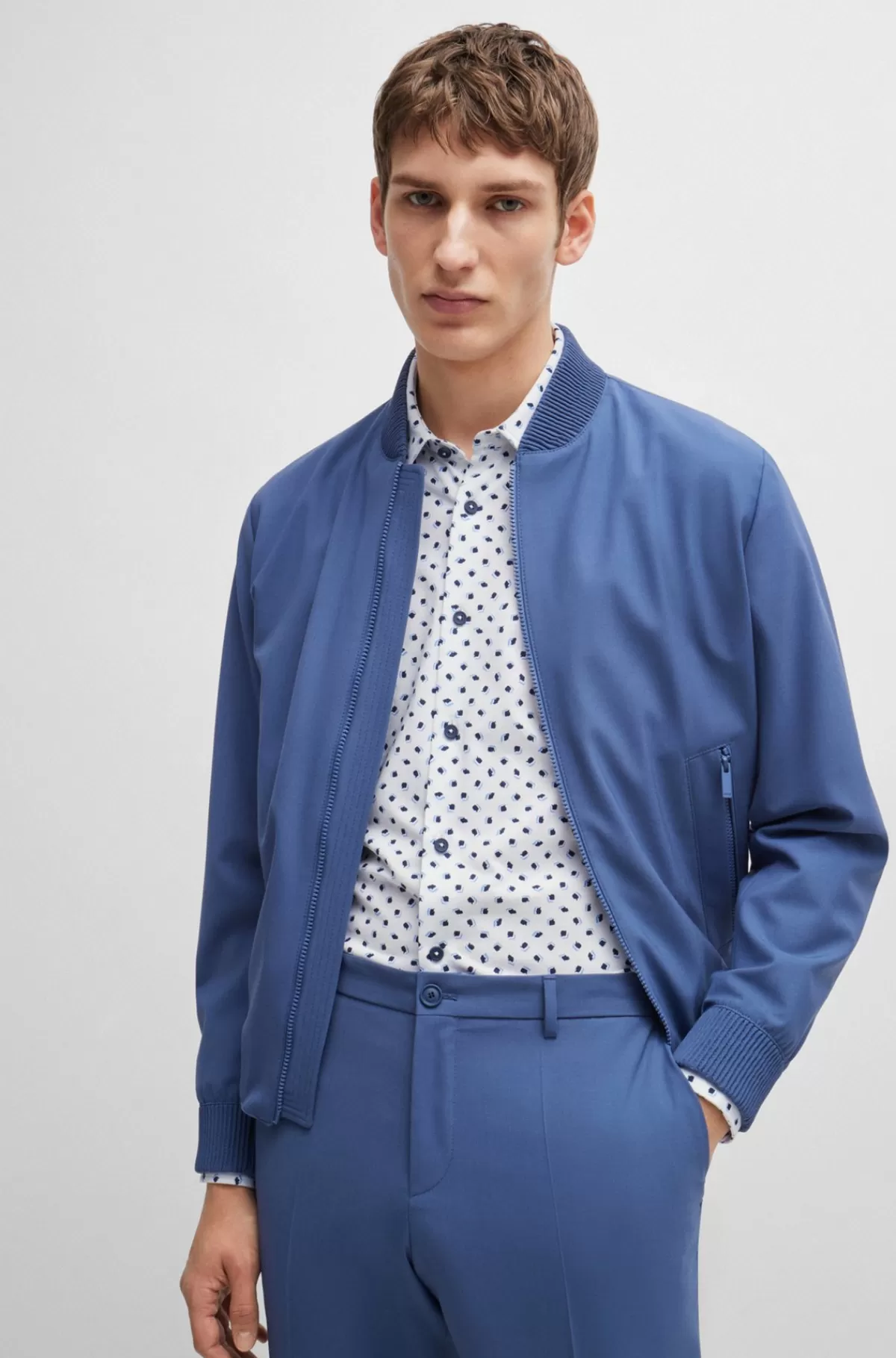 HUGO BOSS Skjorte Med Slim Fit Og Print I Jersey Af Bomuldsblanding Hvid Store