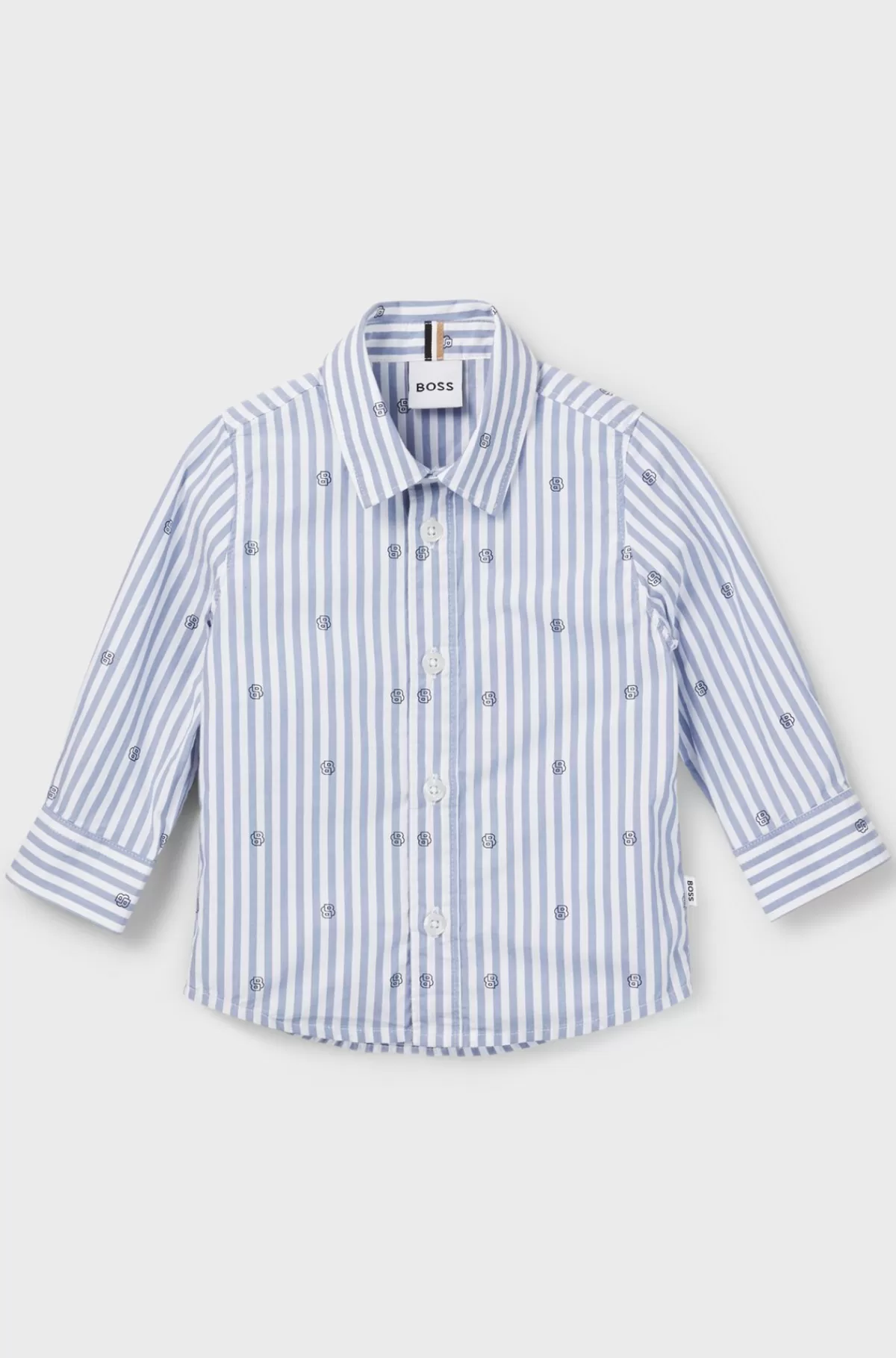 HUGO BOSS Skjorte Til Børn I Stribet Bomuld Med Dobbelt B-monogrammer Lyseblå Hot