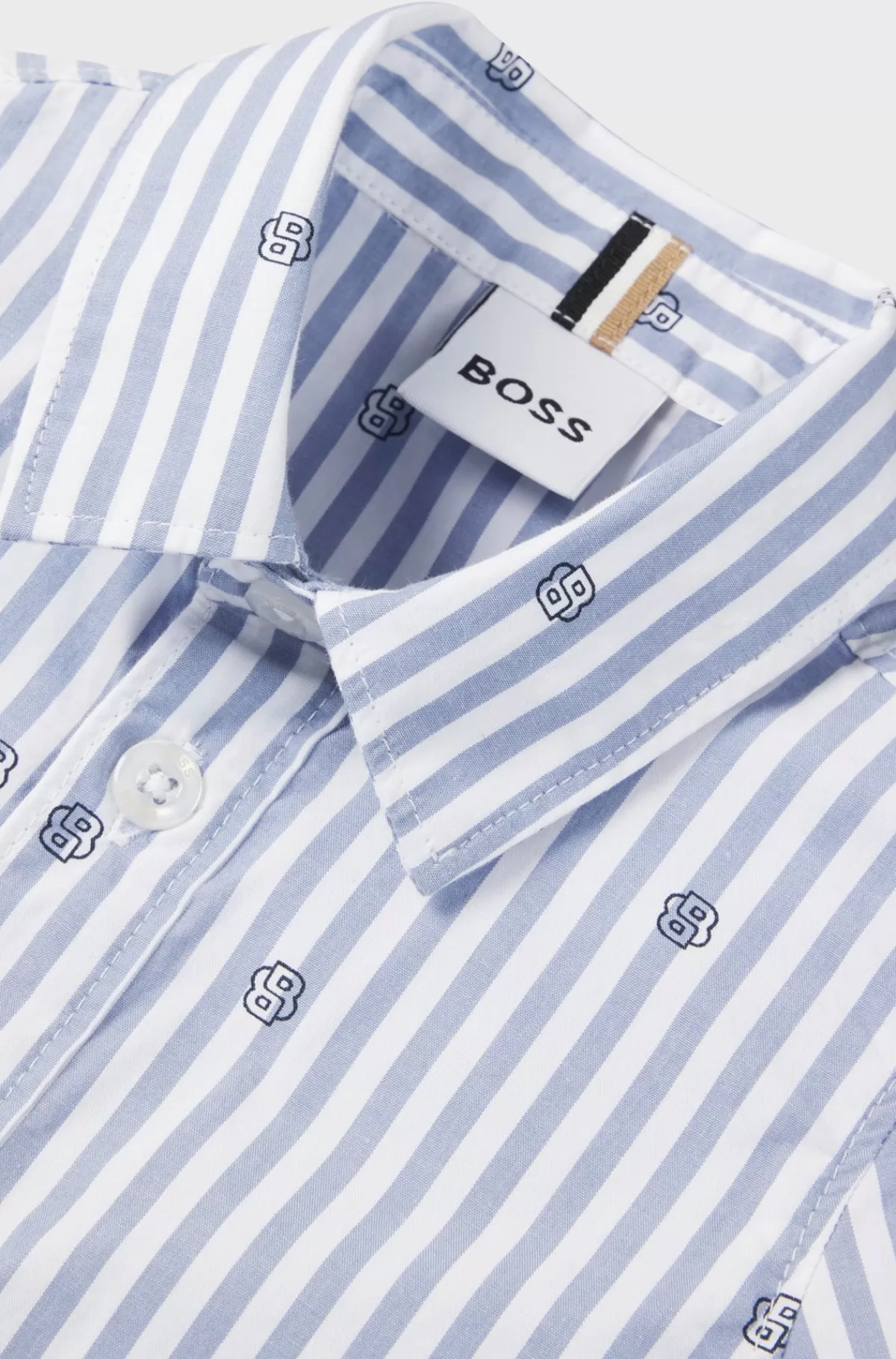 HUGO BOSS Skjorte Til Børn I Stribet Bomuld Med Dobbelt B-monogrammer Lyseblå Hot