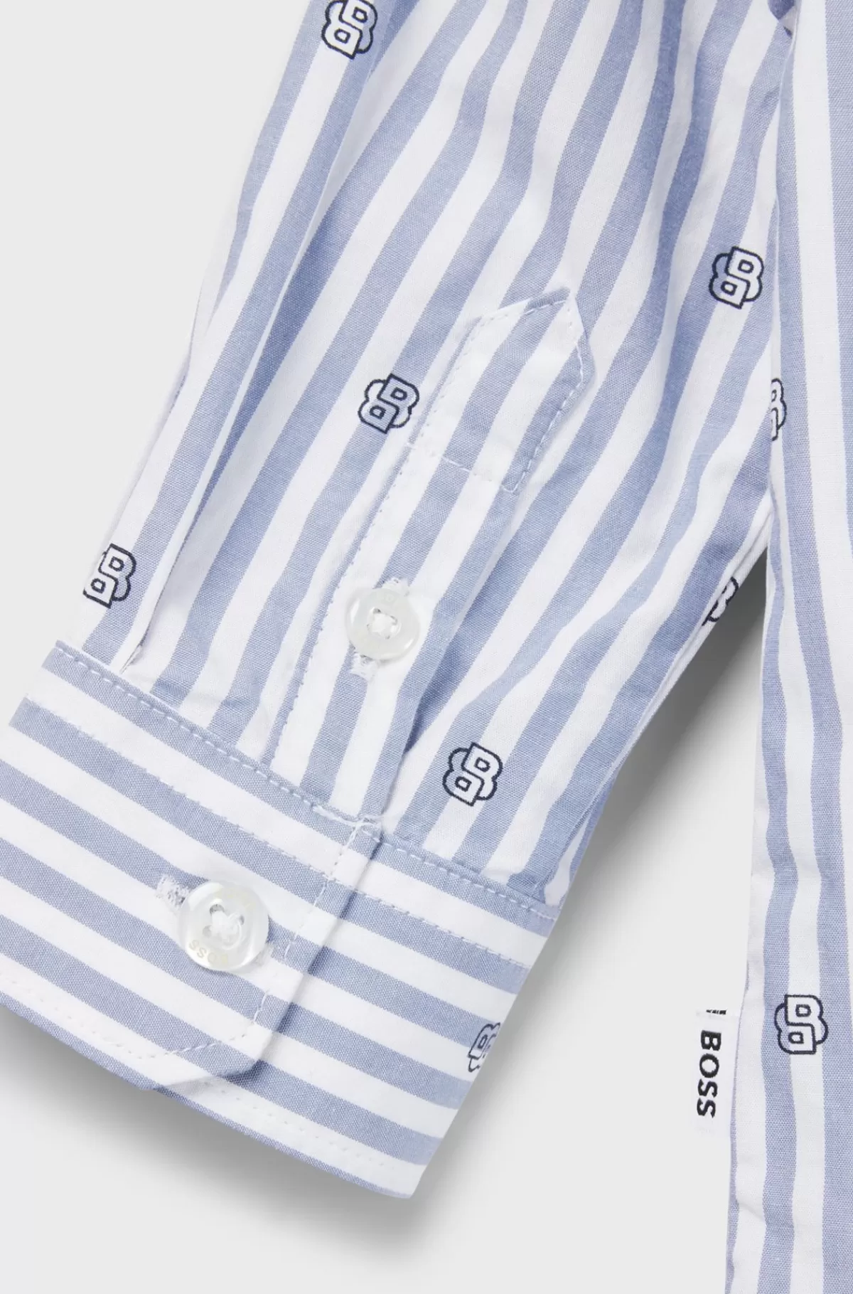 HUGO BOSS Skjorte Til Børn I Stribet Bomuld Med Dobbelt B-monogrammer Lyseblå Hot