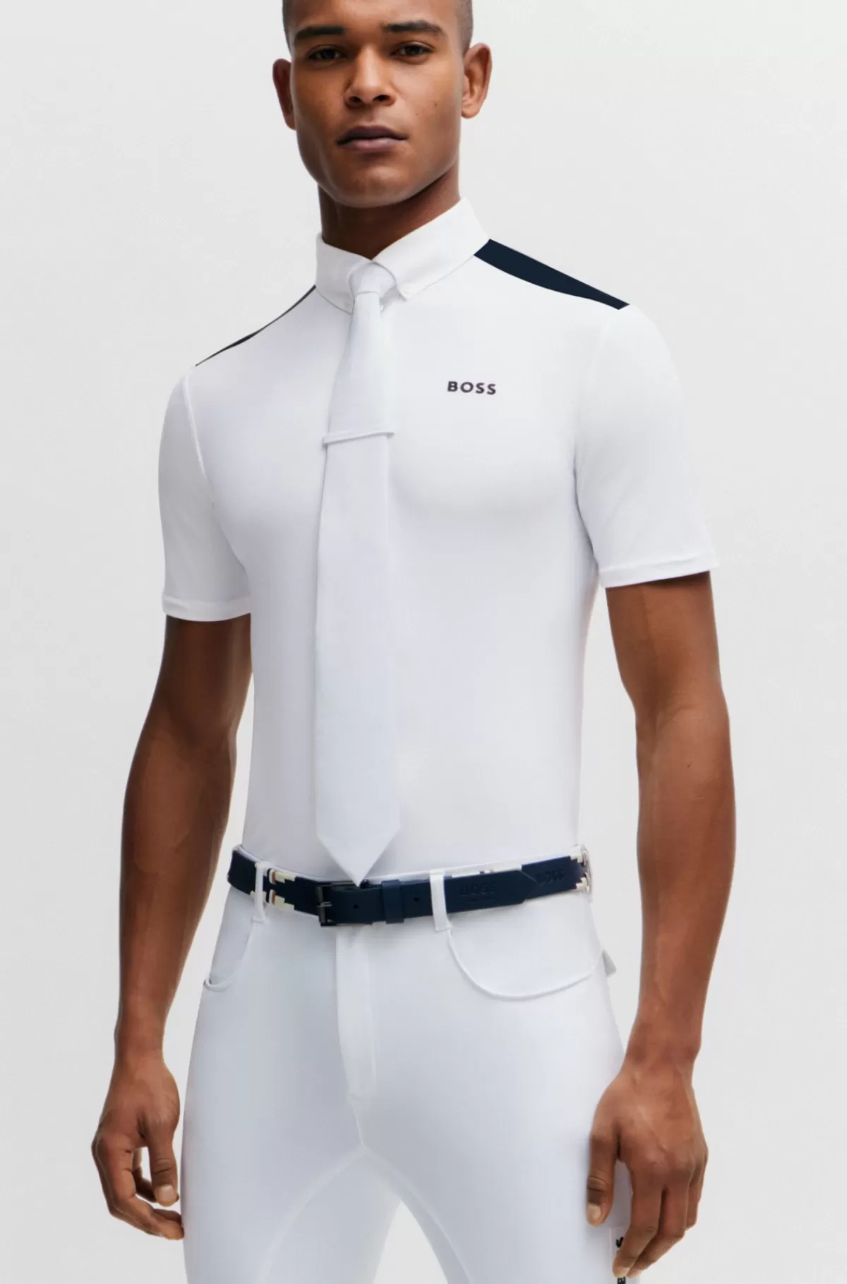 HUGO BOSS Skjorte Til Hestesport Med Halve ærmer Og Skulderpuder Hvid Discount