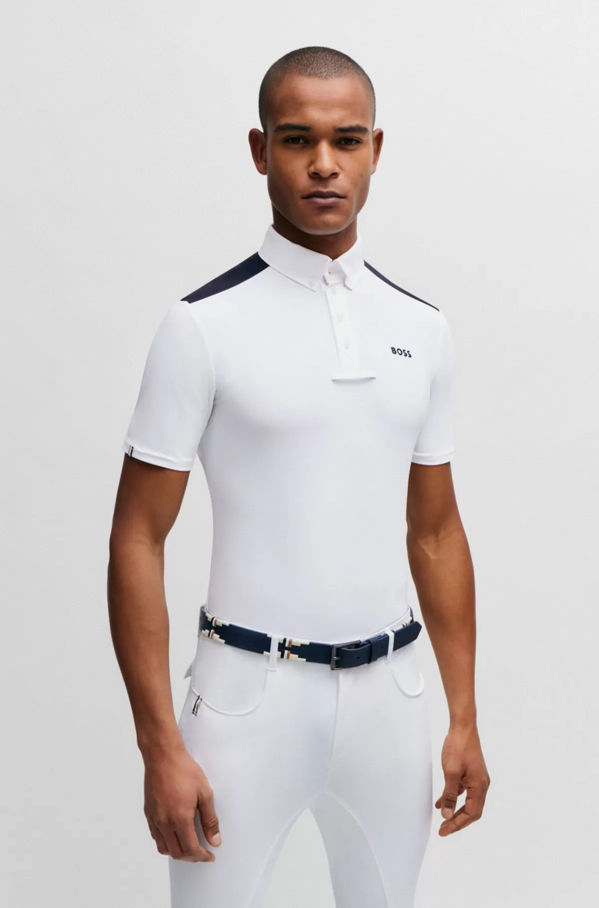 HUGO BOSS Skjorte Til Hestesport Med Halve ærmer Og Skulderpuder Hvid Discount