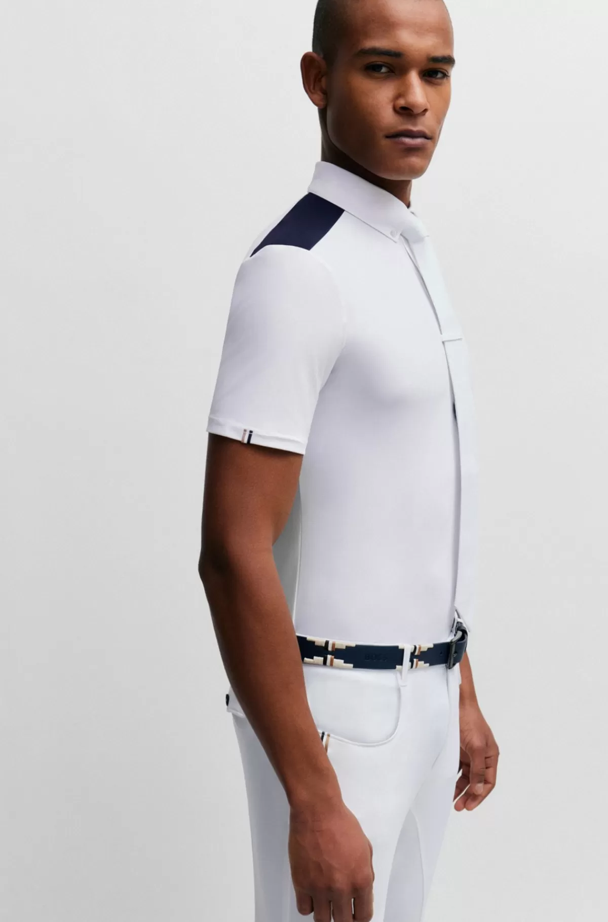 HUGO BOSS Skjorte Til Hestesport Med Halve ærmer Og Skulderpuder Hvid Discount