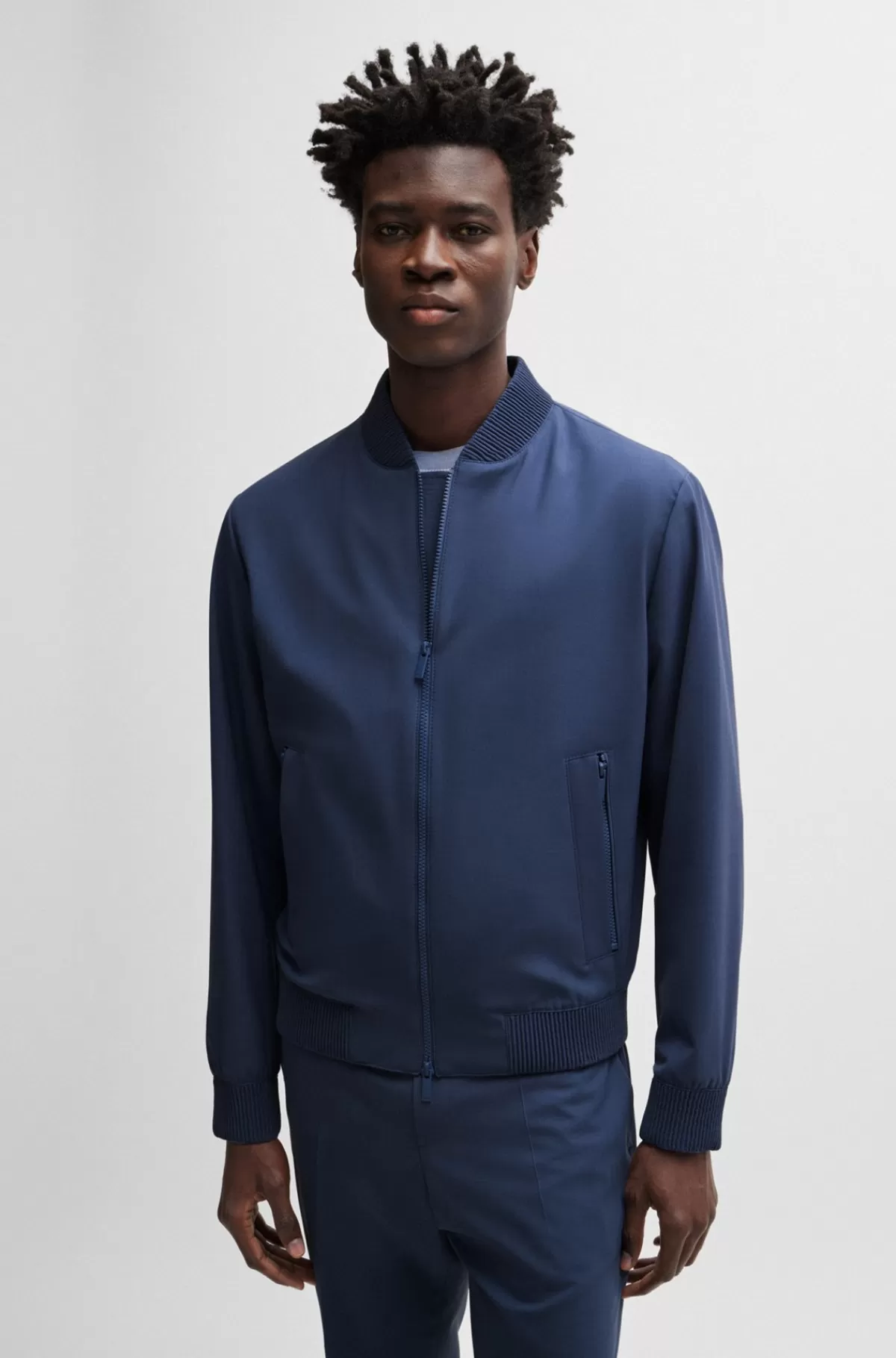 HUGO BOSS Skjortejakke Med Slim Fit I Uldblanding Blå Cheap