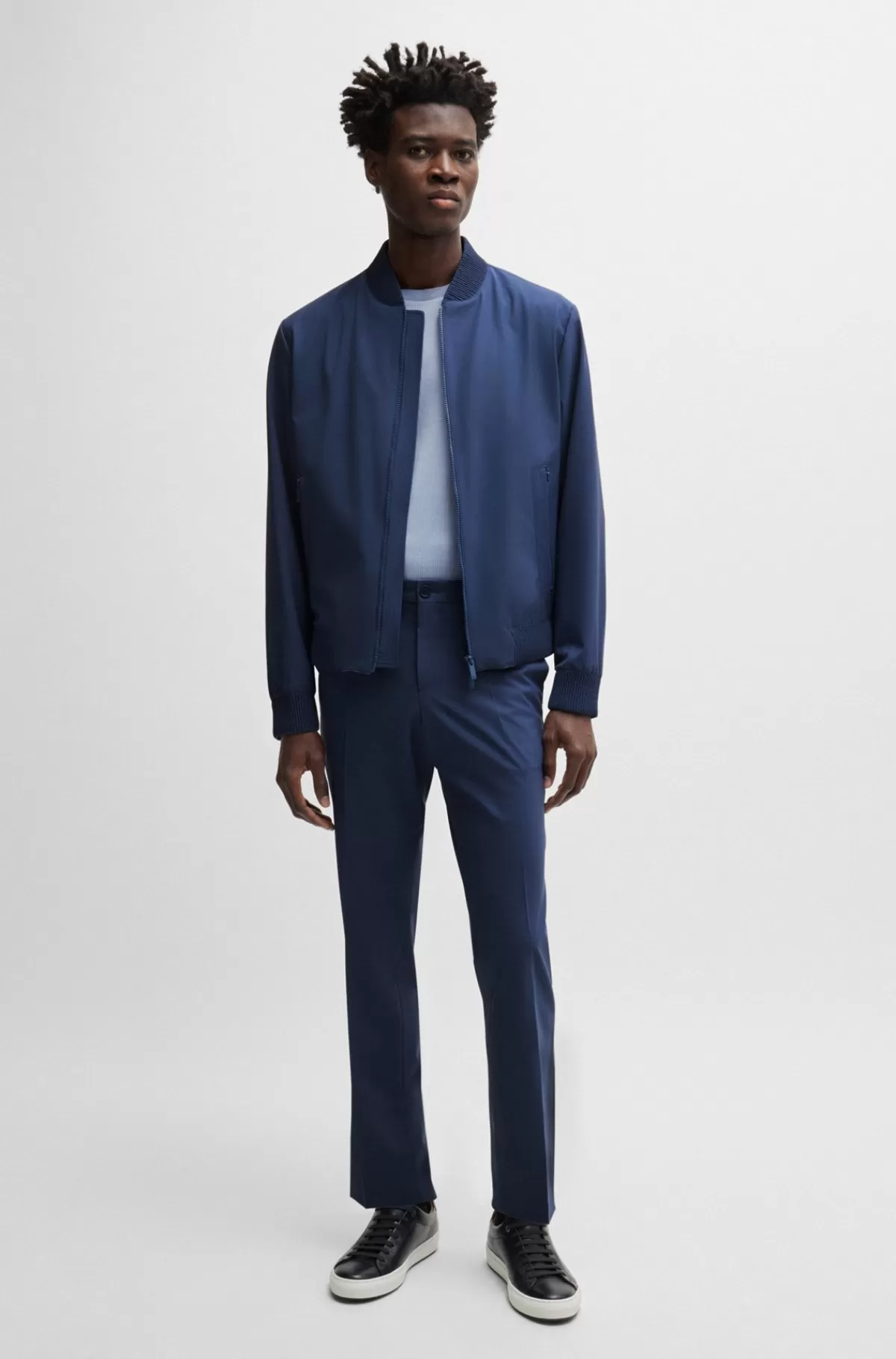 HUGO BOSS Skjortejakke Med Slim Fit I Uldblanding Blå Cheap