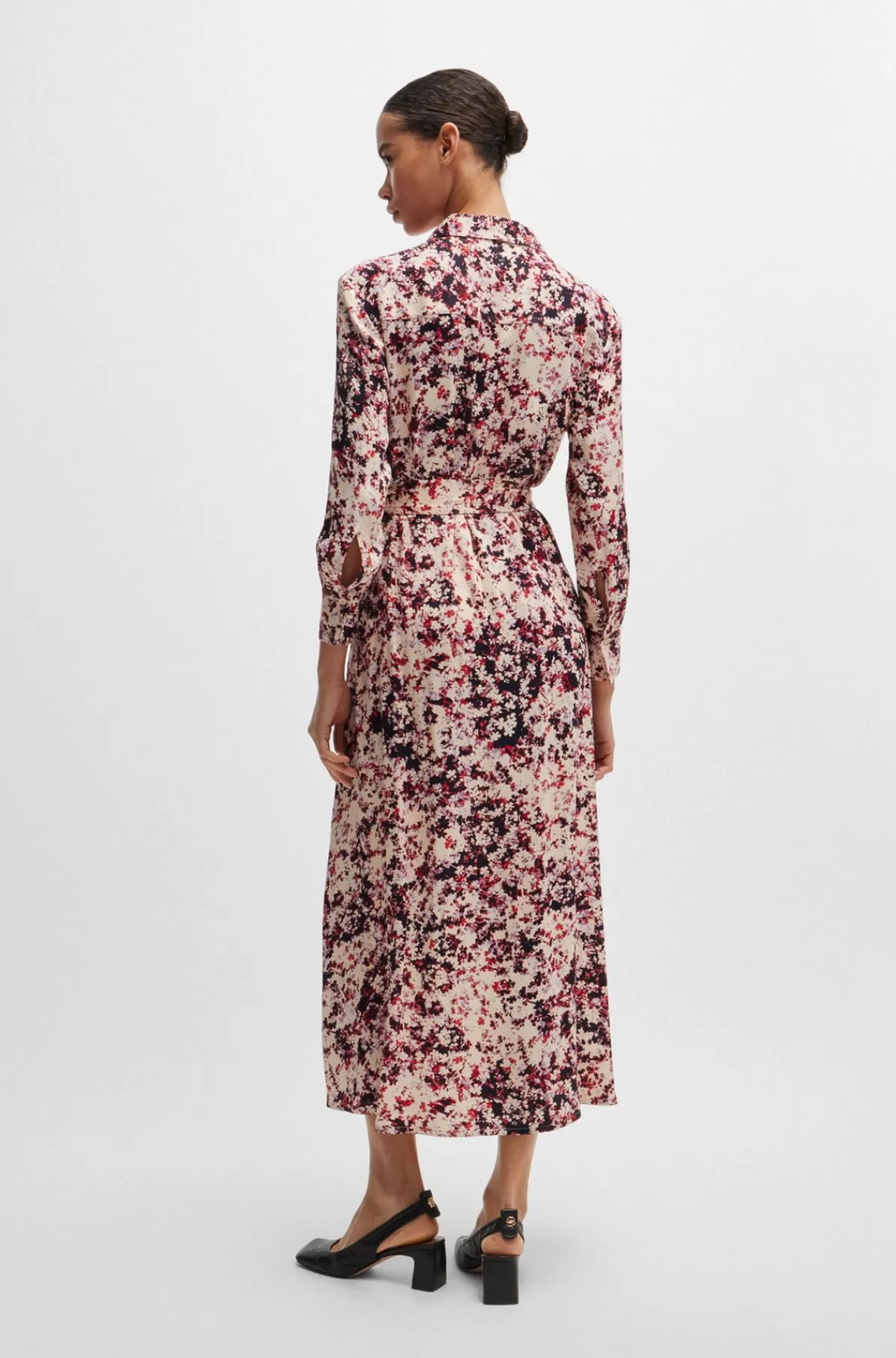 HUGO BOSS Skjortekjole Med Lange ærmer I Satin Med Blomsterprint Mønstret Shop