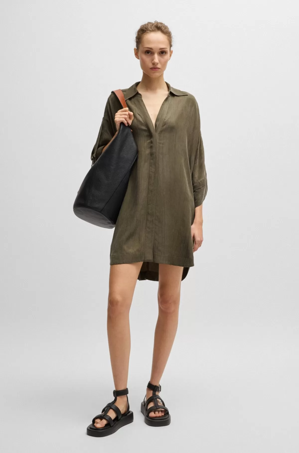 HUGO BOSS Skjortekjole Med Skjult Lukning Og Relaxed Fit Mørkegrøn Flash Sale
