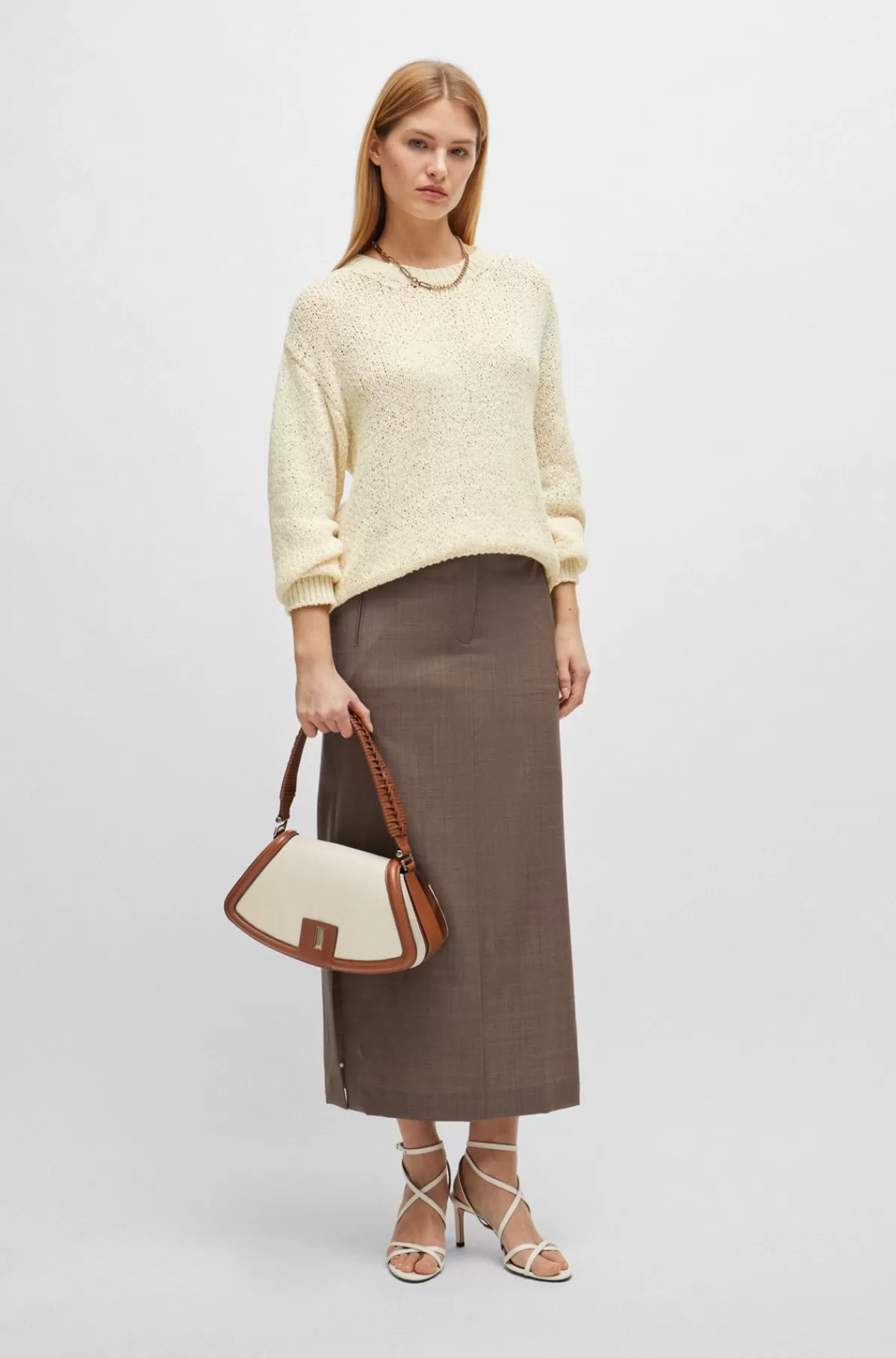 HUGO BOSS Skuldertaske I Bomuldsblanding Med Læderdetaljer Beige Outlet