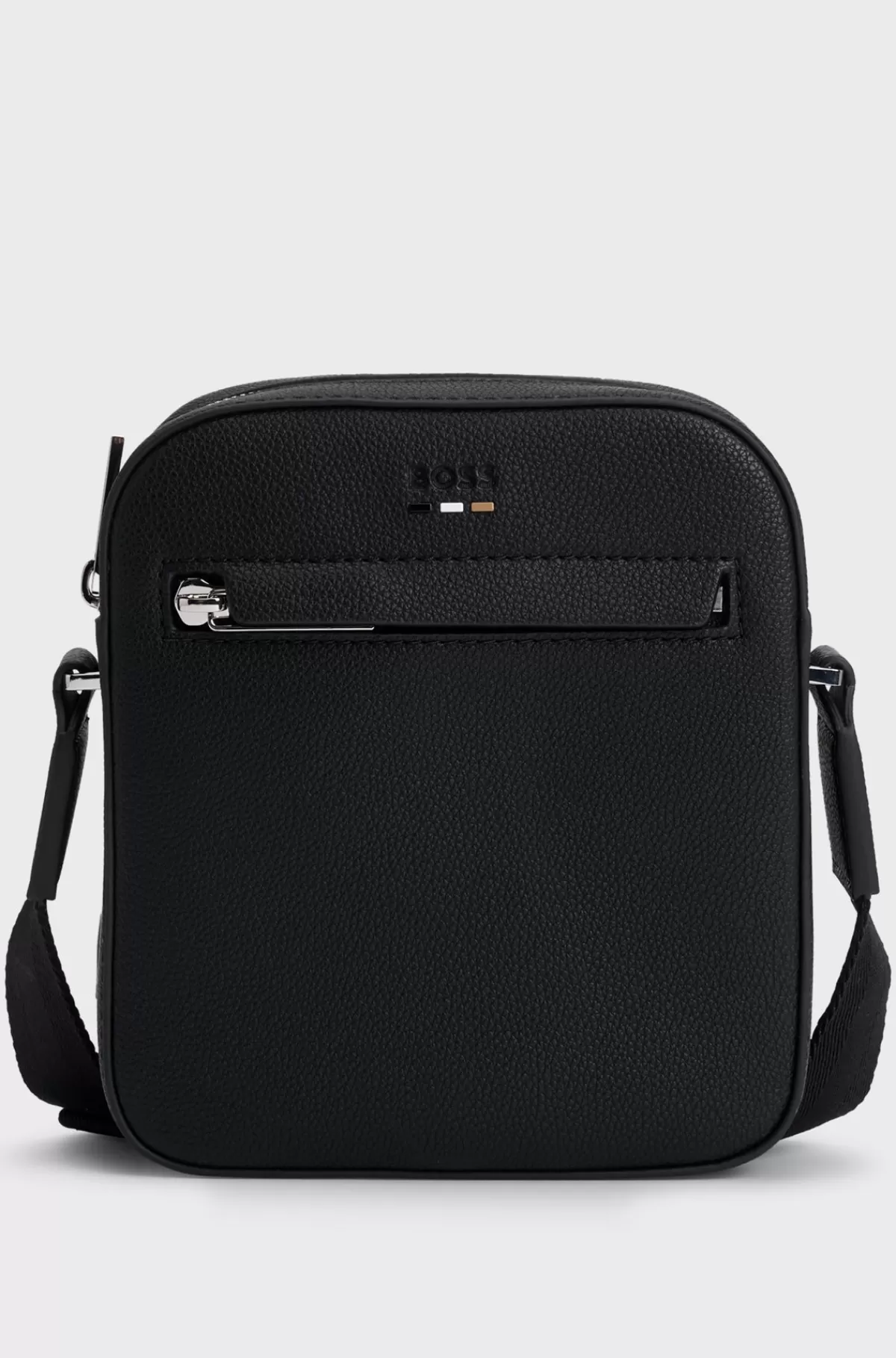 HUGO BOSS Skuldertaske I Imiteret Kornet Læder Med Signaturdetaljer Sort Outlet