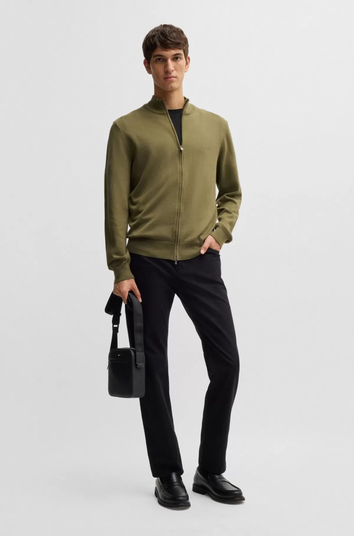HUGO BOSS Skuldertaske I Imiteret Kornet Læder Med Signaturdetaljer Sort Outlet