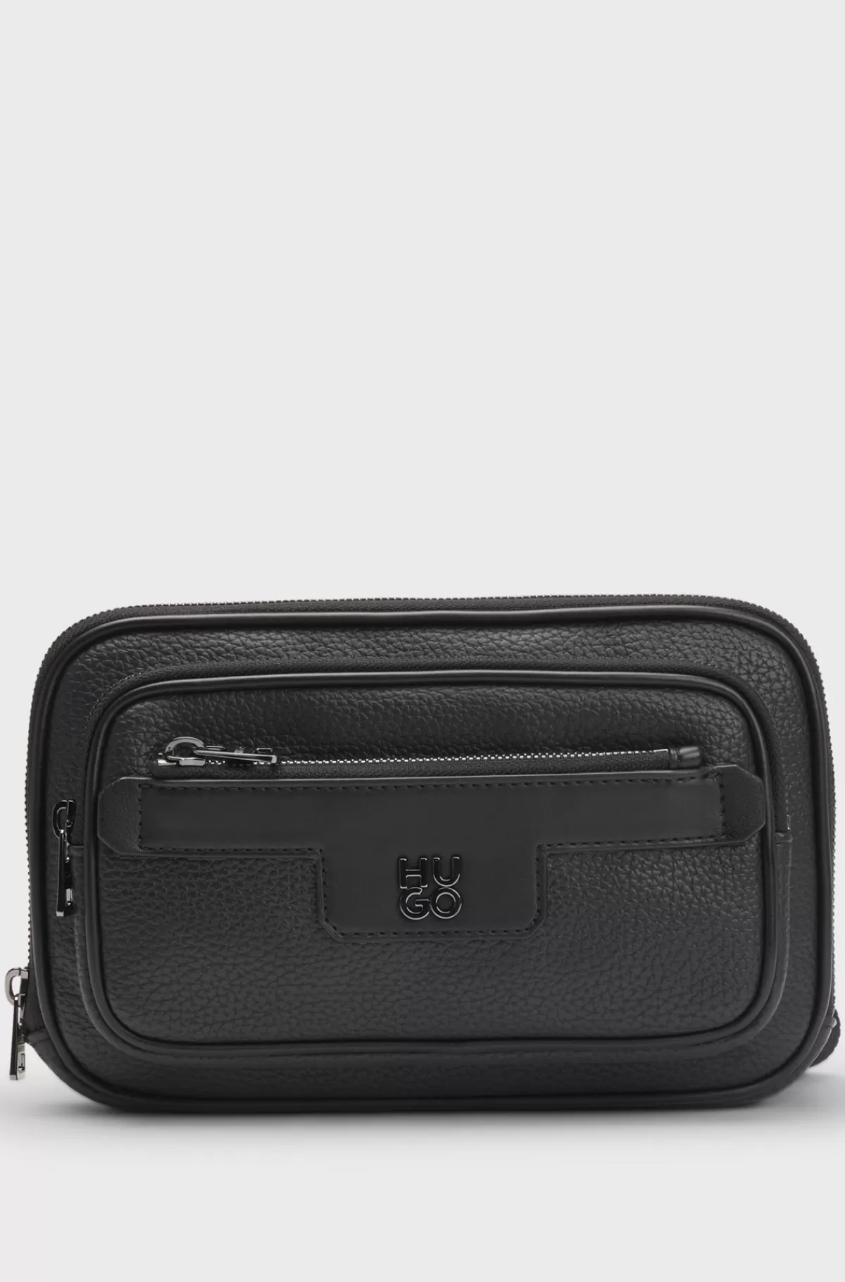HUGO BOSS Skuldertaske I Imiteret Kornet Læder Med Stablet Logo Sort Shop
