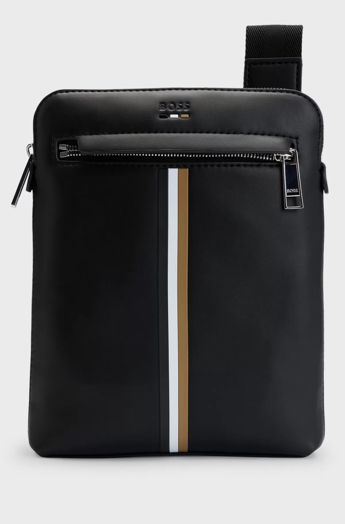 HUGO BOSS Skuldertaske I Imiteret Læder Med Signaturstribe Sort Cheap