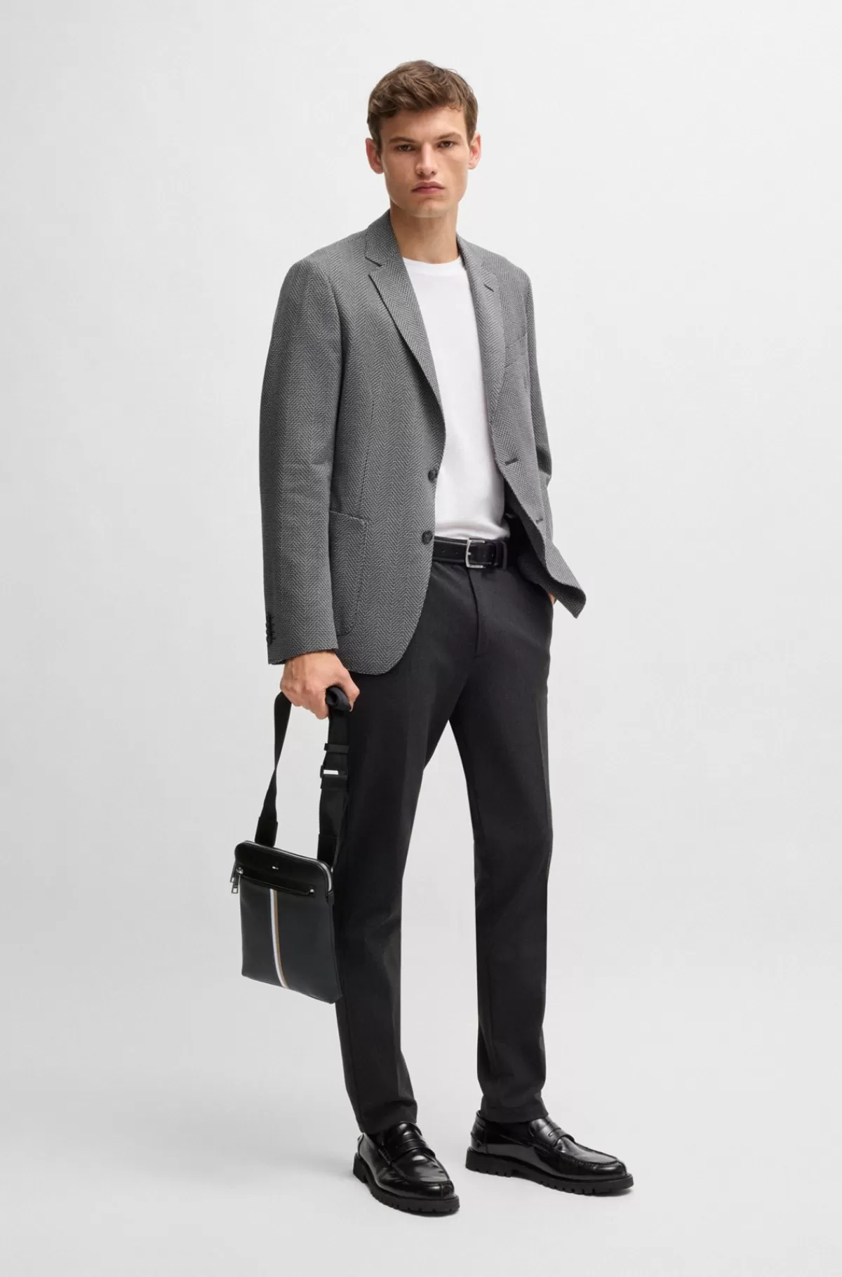 HUGO BOSS Skuldertaske I Imiteret Læder Med Signaturstribe Sort Cheap