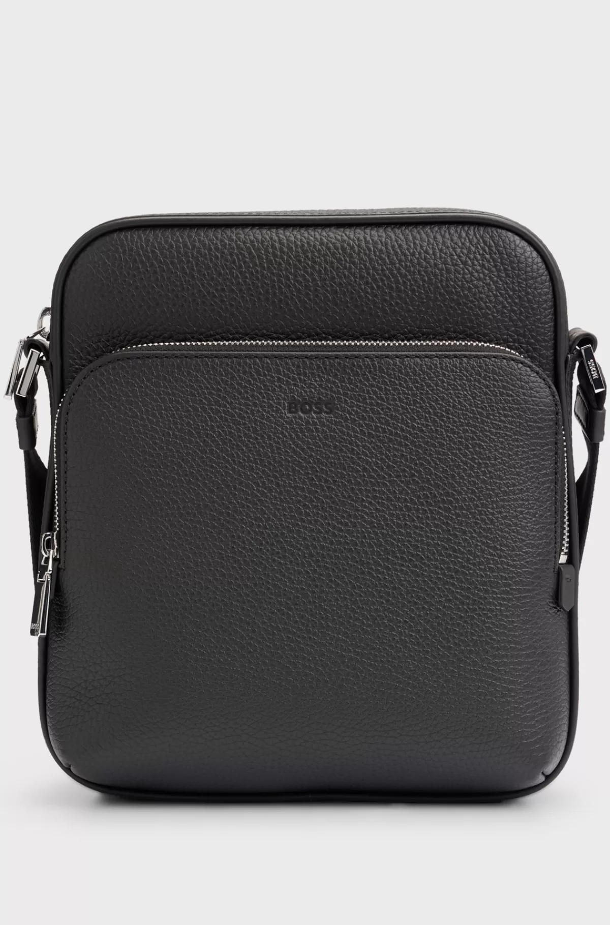 HUGO BOSS Skuldertaske I Italiensk Læder Med Præget Logo Sort Discount
