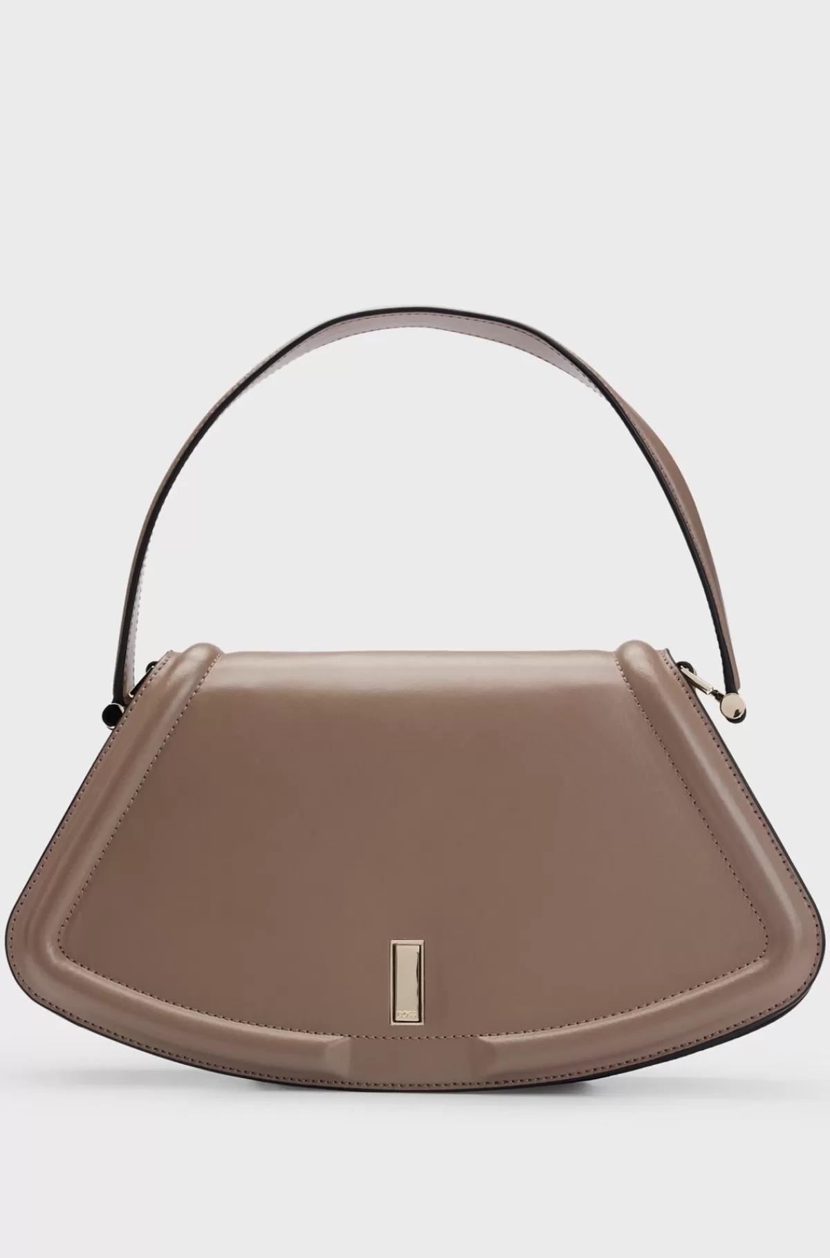 HUGO BOSS Skuldertaske I Læder Med Poleret Brandet Metal Beige Hot