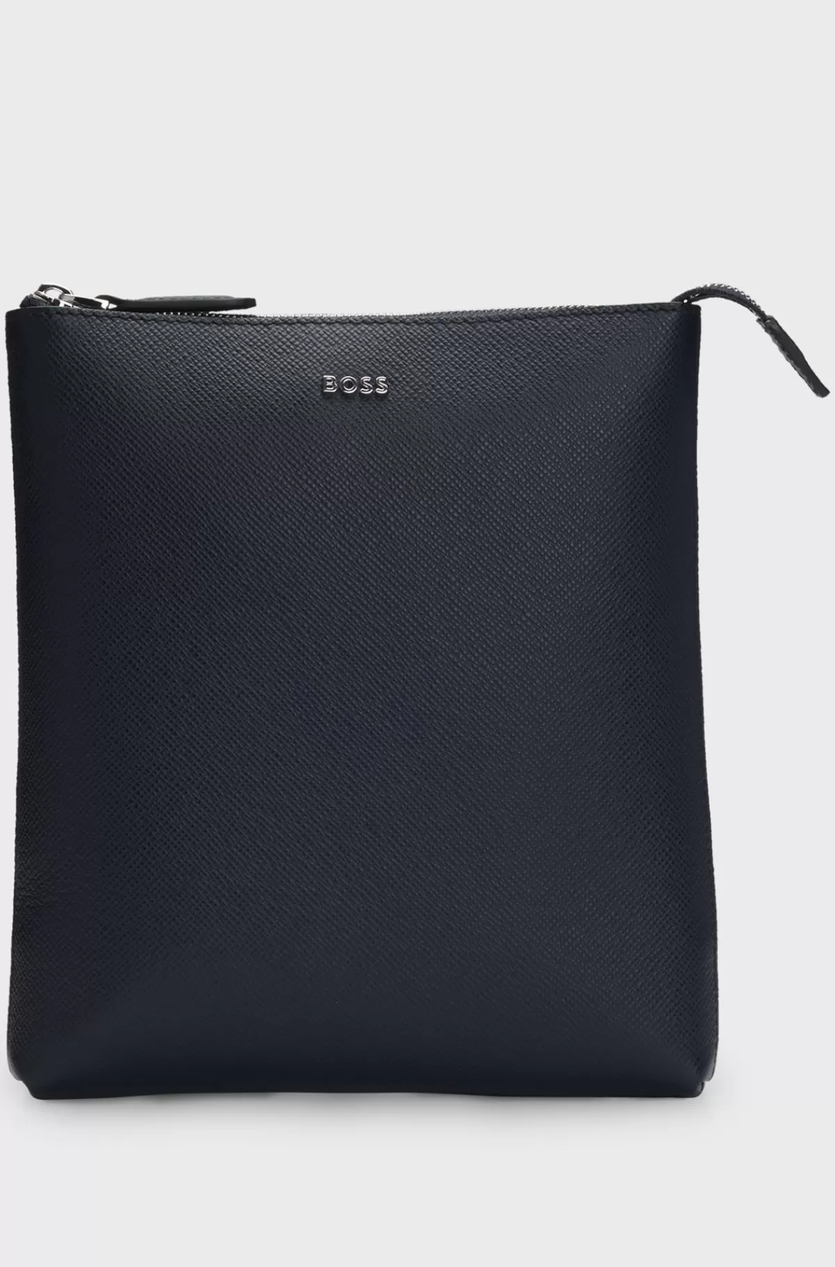 HUGO BOSS Skuldertaske I Struktureret Læder Med Logobogstaver Mørkeblå Flash Sale