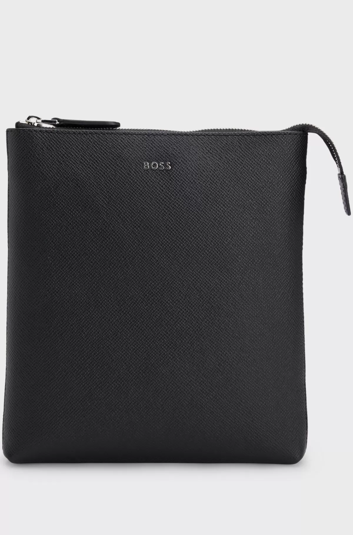 HUGO BOSS Skuldertaske I Struktureret Læder Med Logobogstaver Sort Discount