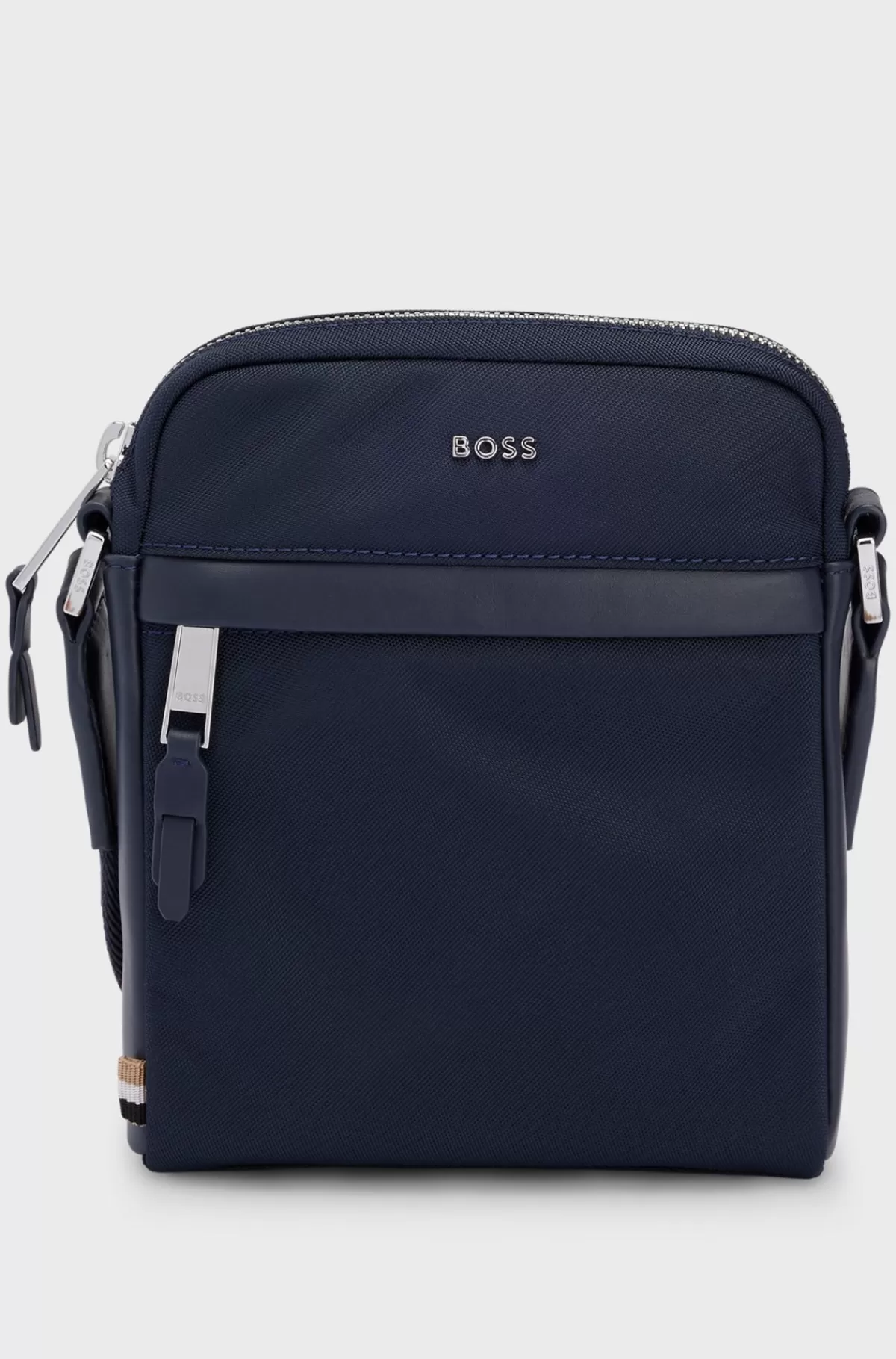 HUGO BOSS Skuldertaske I Strukturmateriale Med Logobogstaver Mørkeblå Sale