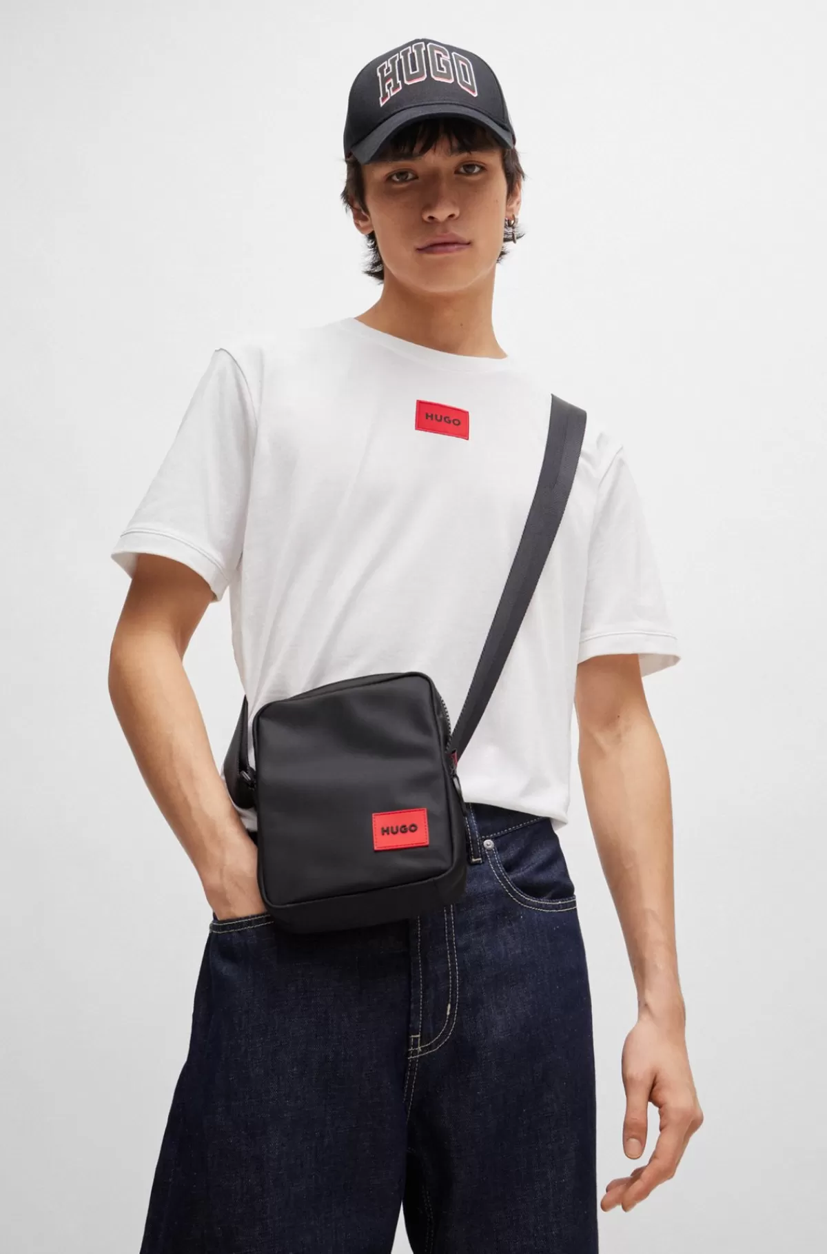 HUGO BOSS Skuldertaske Med Rødt Logomærkat Sort Sale