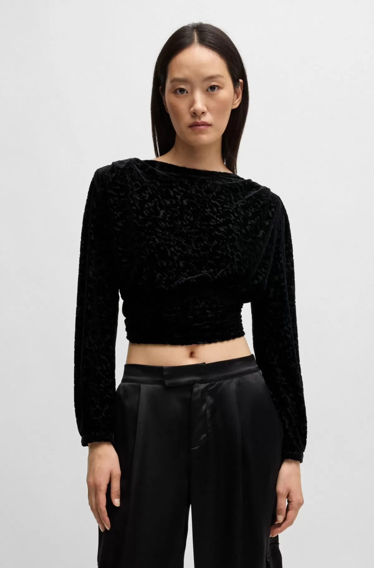HUGO BOSS Slå Om-top I Jersey Med Burnout-effekt Sort New