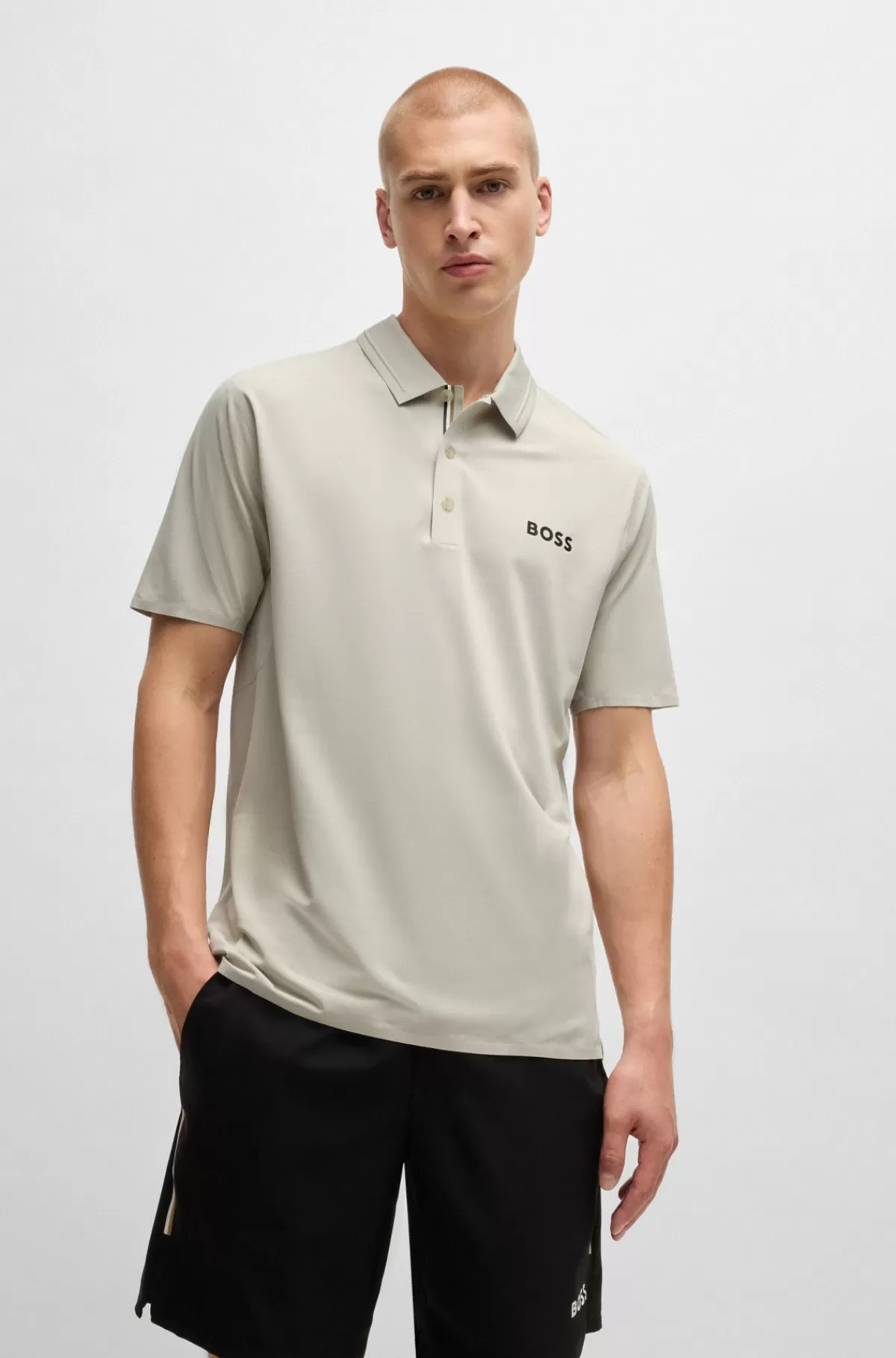 HUGO BOSS Slim Fit BOSS X Matteo Berrettini-poloshirt Med UV-beskyttelse Lys beige Cheap