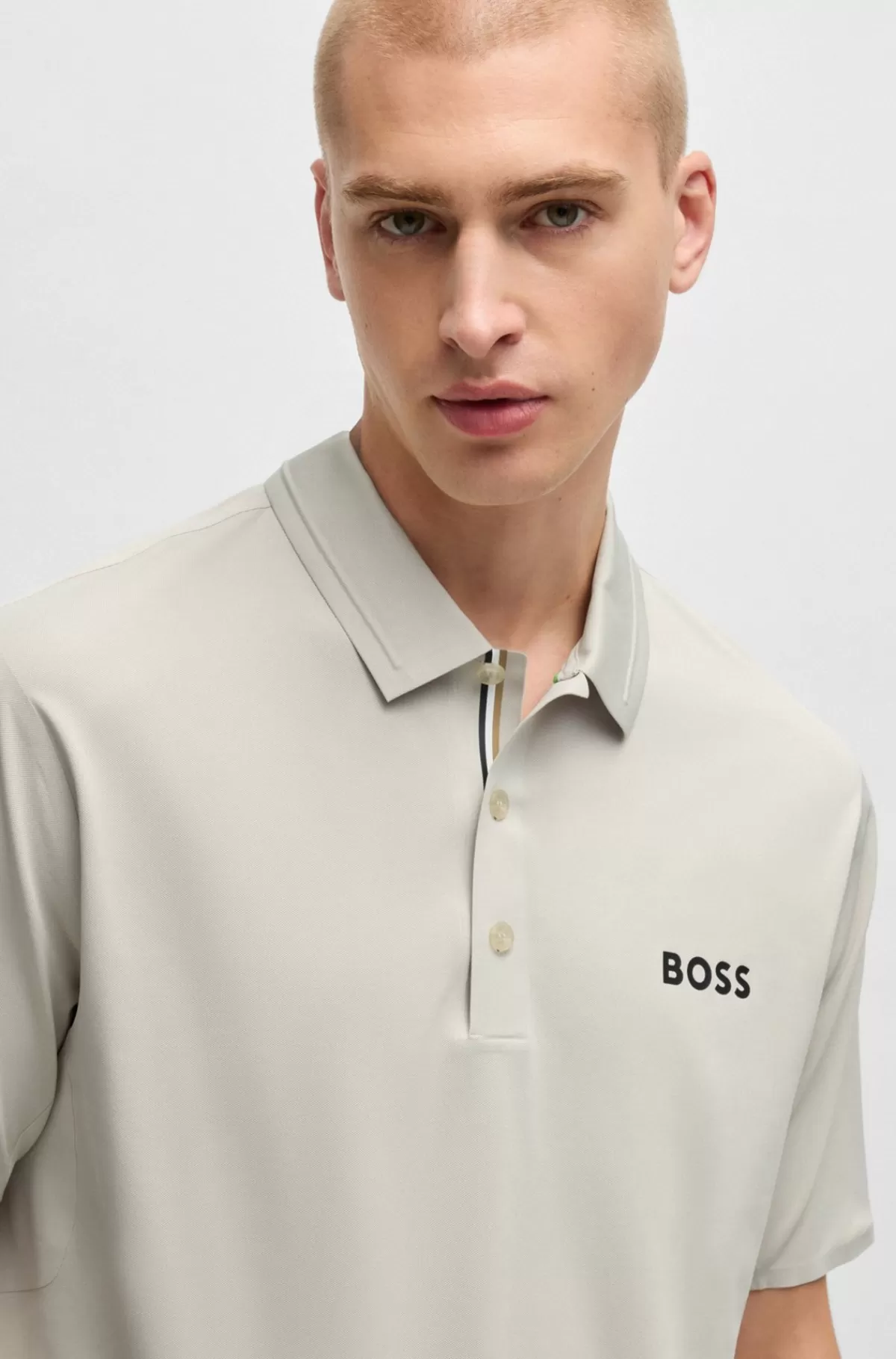 HUGO BOSS Slim Fit BOSS X Matteo Berrettini-poloshirt Med UV-beskyttelse Lys beige Cheap