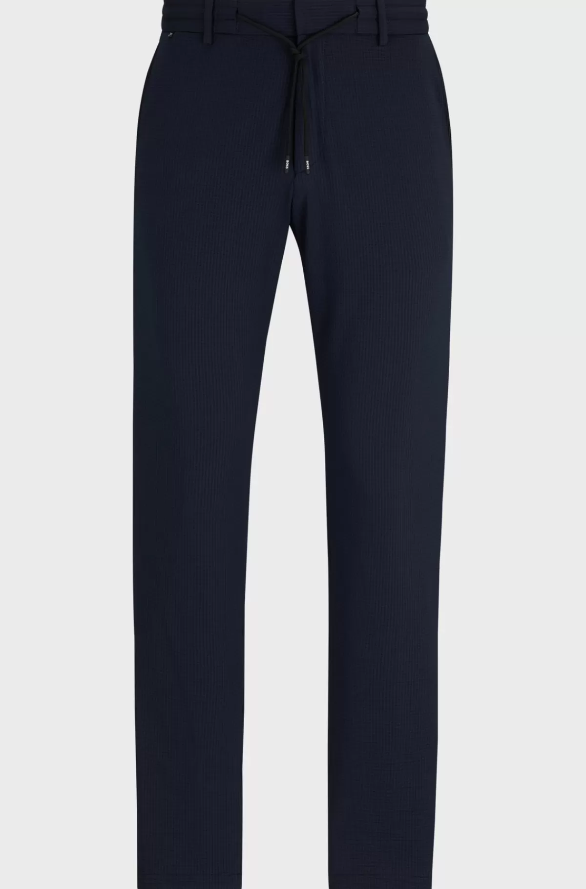 HUGO BOSS Slim Fit Bukser I Bæk Og Bølge Med Performance-stræk Mørkeblå Flash Sale