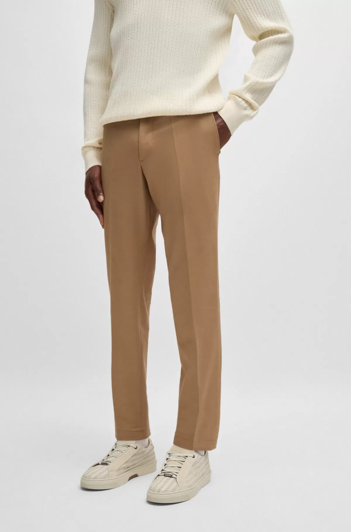 HUGO BOSS Slim Fit Bukser I Bomuld, Kashmir Og Stræk Beige Shop