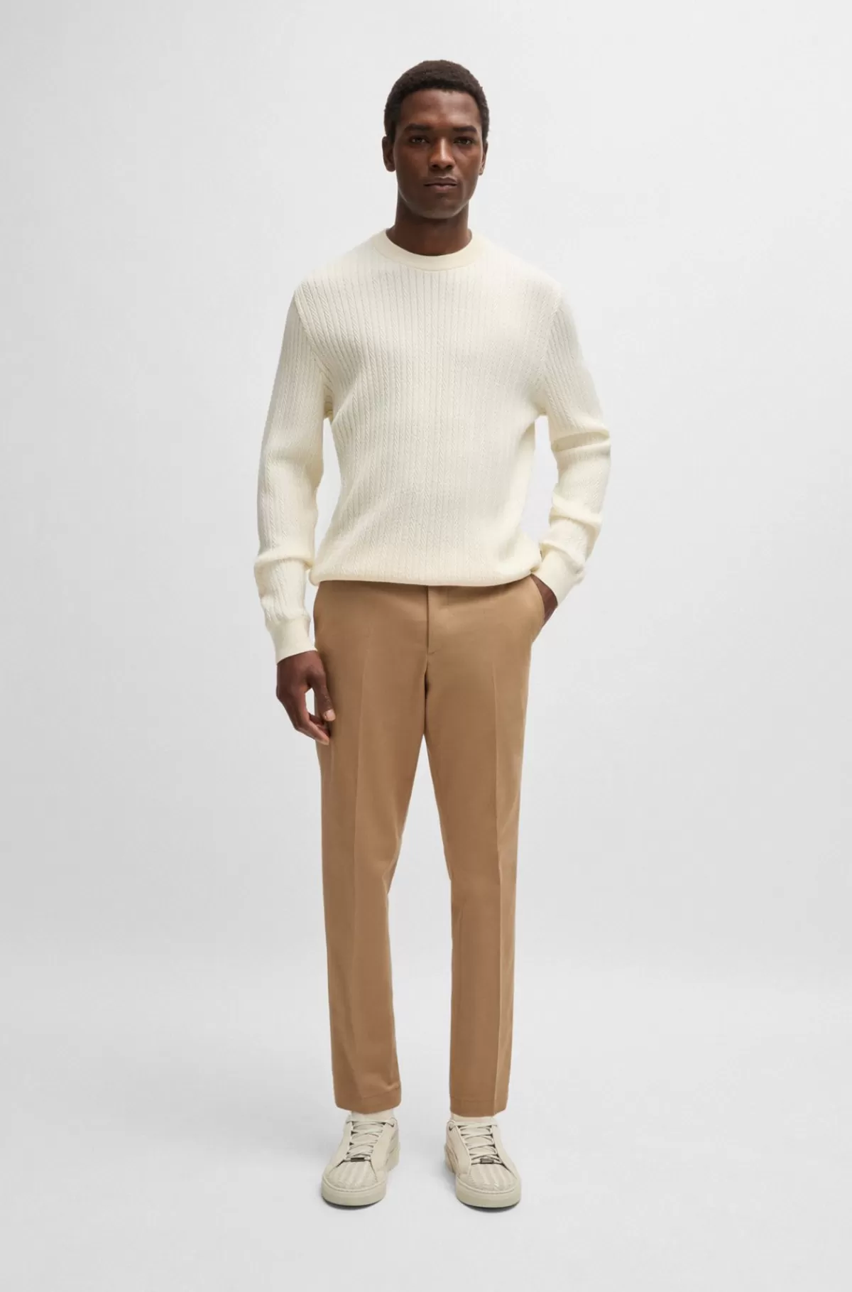 HUGO BOSS Slim Fit Bukser I Bomuld, Kashmir Og Stræk Beige Shop