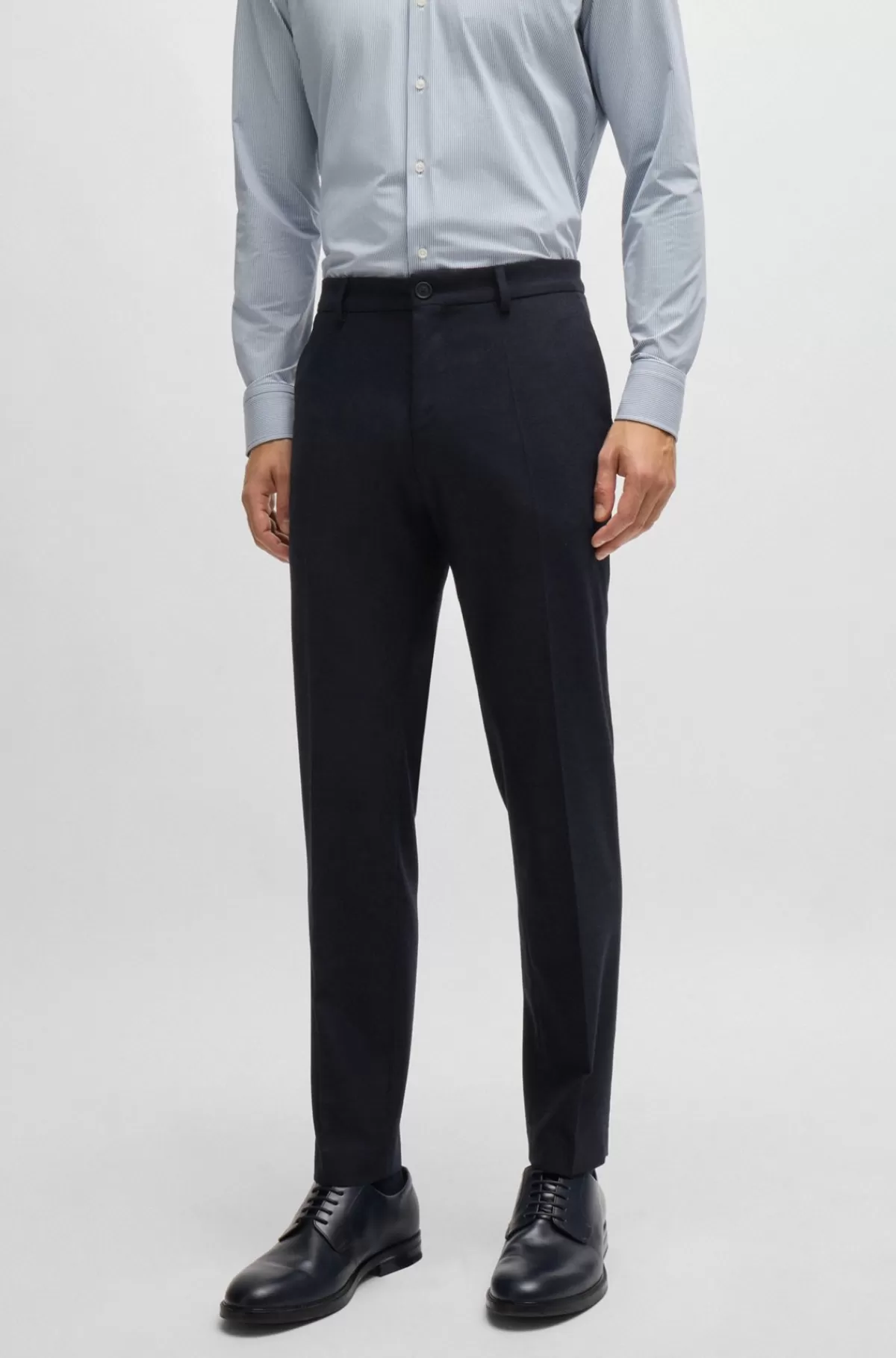 HUGO BOSS Slim Fit Bukser I Flannel Med Stræk Mørkeblå New