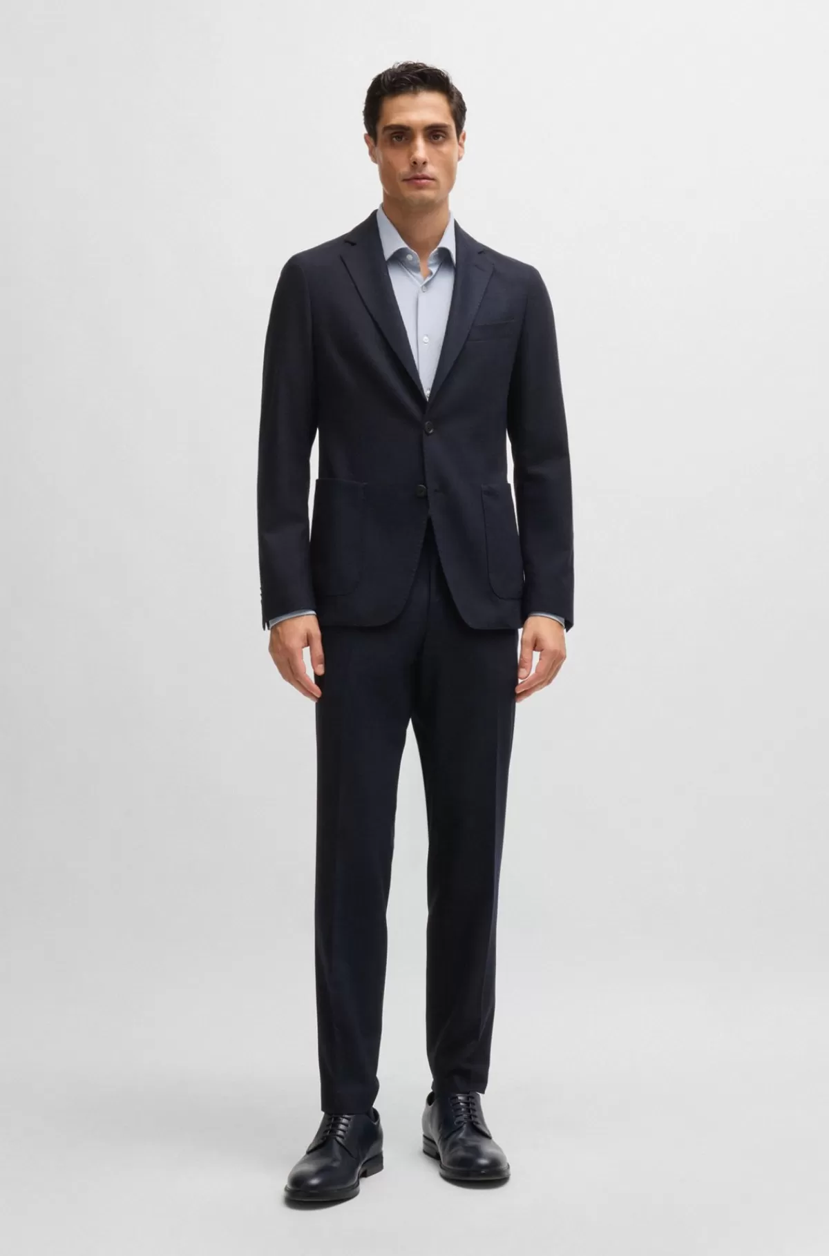 HUGO BOSS Slim Fit Bukser I Flannel Med Stræk Mørkeblå New