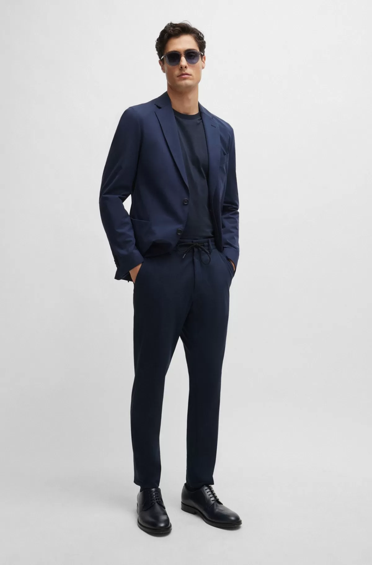 HUGO BOSS Slim Fit Bukser I Jersey Med Performance-stof Med Stræk Mørkeblå Cheap