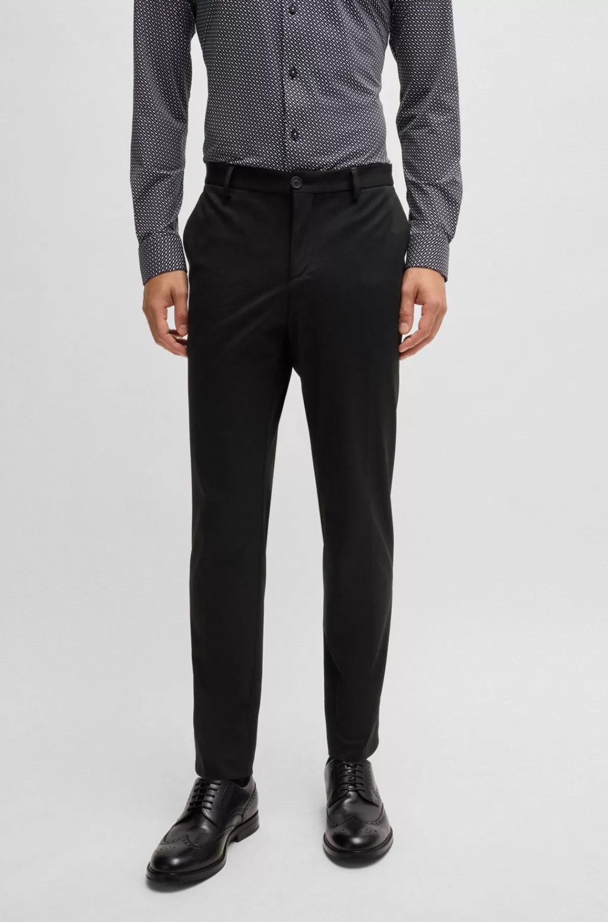 HUGO BOSS Slim Fit Bukser I Jersey Med Performance-stræk Og Mikromønster Sort Hot