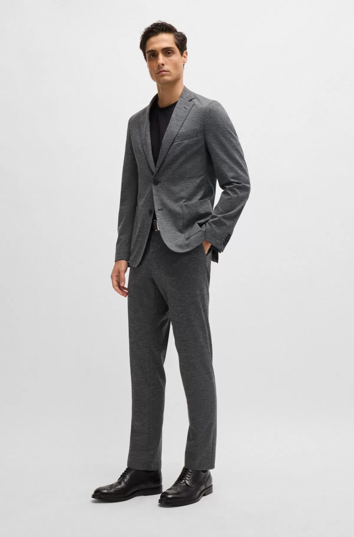 HUGO BOSS Slim Fit Bukser I Jersey Med Performance-stræk Og Mikromønster Mørkegrå Fashion