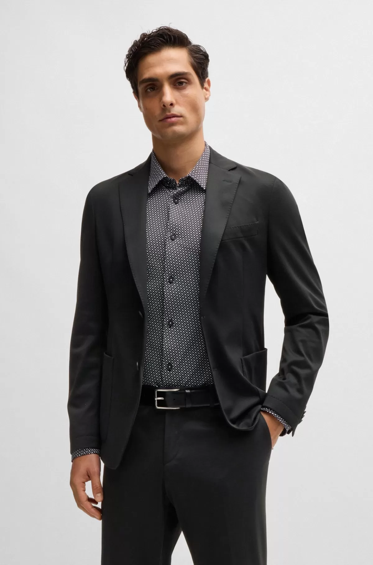 HUGO BOSS Slim Fit Bukser I Jersey Med Performance-stræk Og Mikromønster Sort Hot