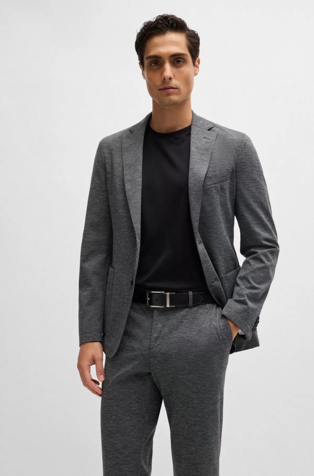 HUGO BOSS Slim Fit Bukser I Jersey Med Performance-stræk Og Mikromønster Mørkegrå Fashion