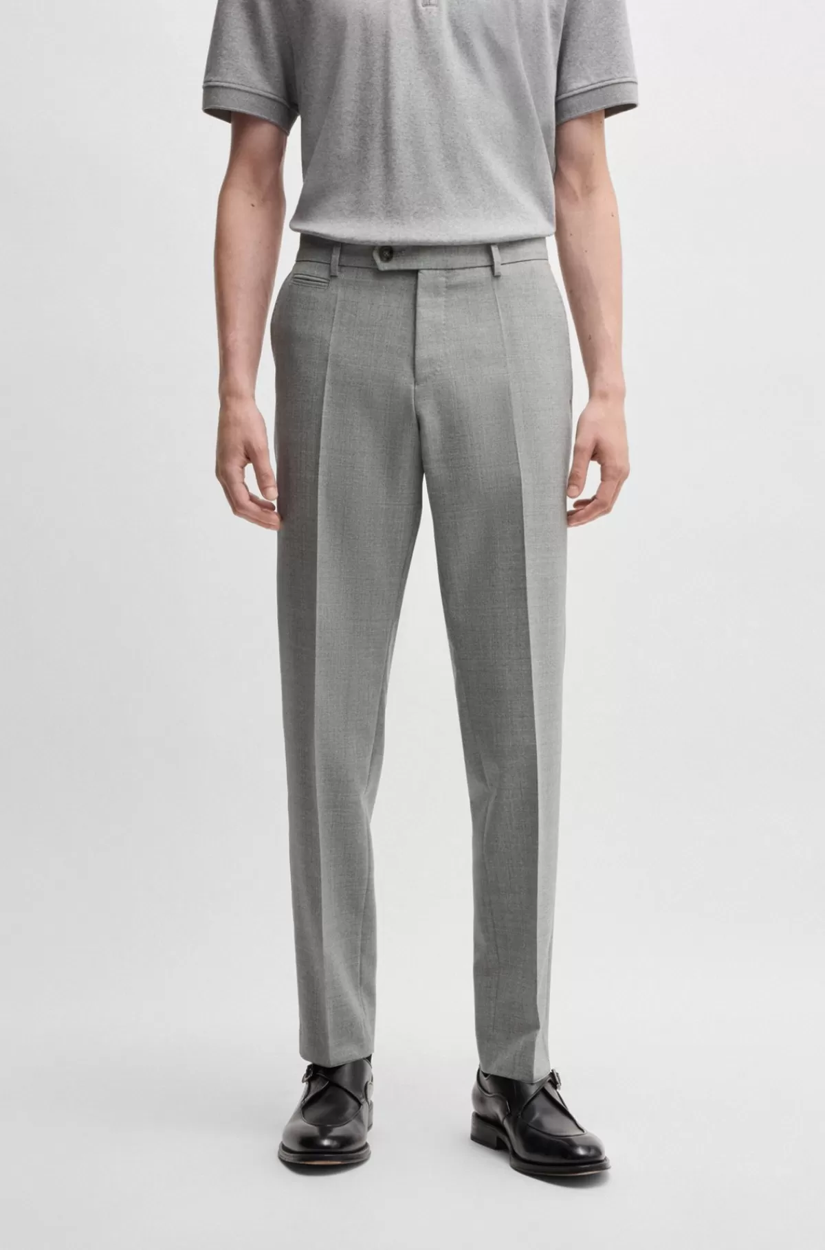 HUGO BOSS Slim Fit Bukser I Meleret Ny Uld Grå Store