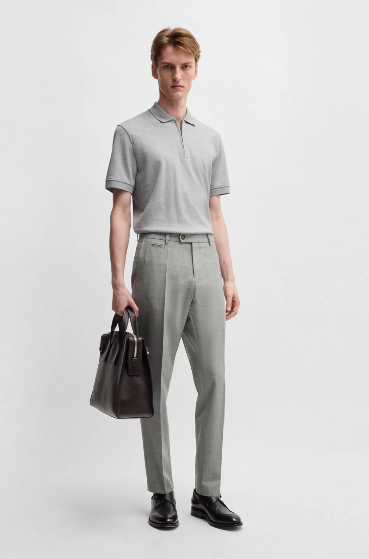 HUGO BOSS Slim Fit Bukser I Meleret Ny Uld Grå Store