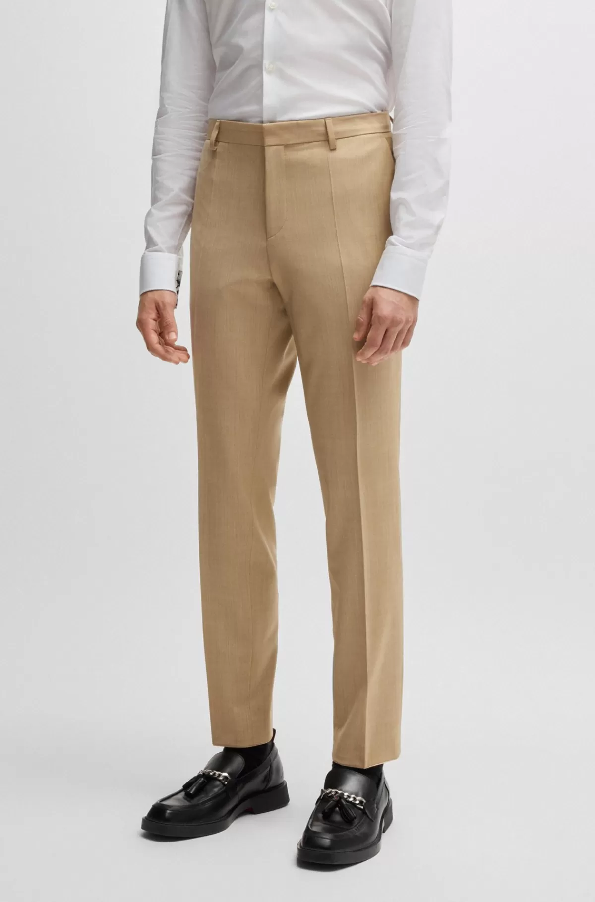 HUGO BOSS Slim Fit Bukser I Mønstret Superfleksibelt Stof Beige Online