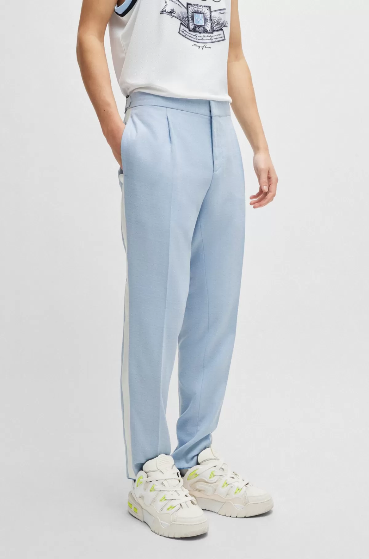 HUGO BOSS Slim Fit Bukser I Mouliné-stof Med Stræk Lyseblå Flash Sale